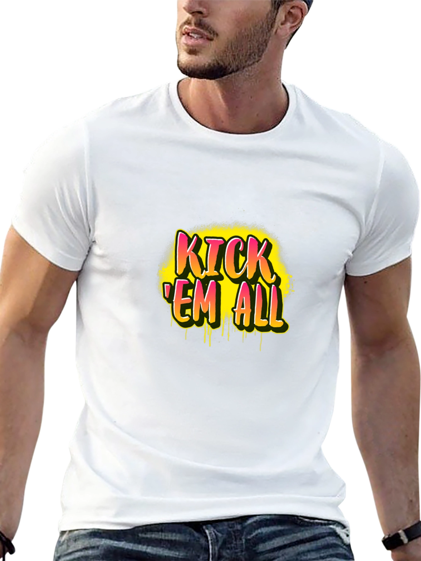 Kick Em All Graphic Print Black T-Shirt