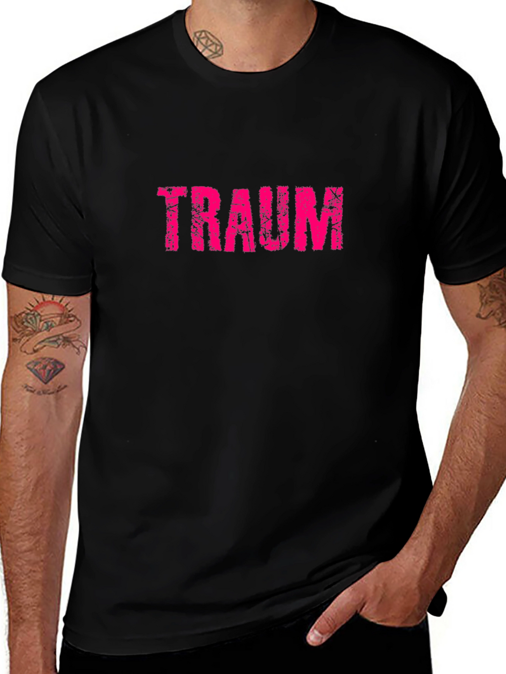Traum Graphic Tee - Distressed Pink Print on Black