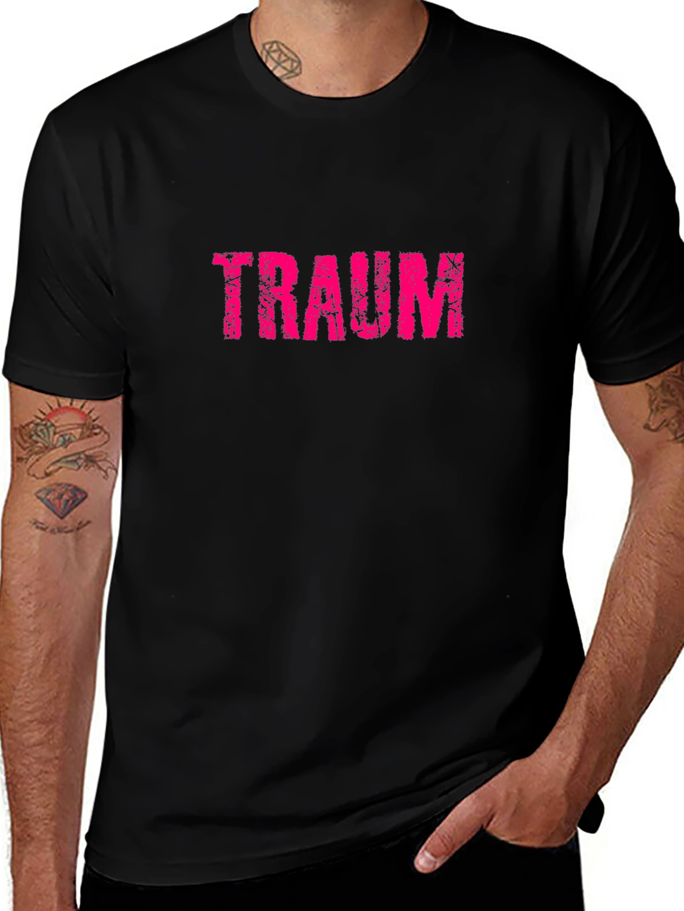 Traum Graphic Tee - Distressed Pink Print on Black