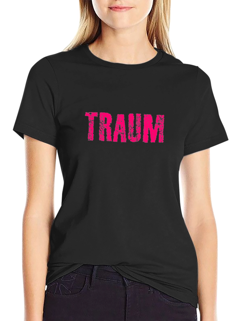 Traum Graphic Tee - Distressed Pink Print on Black