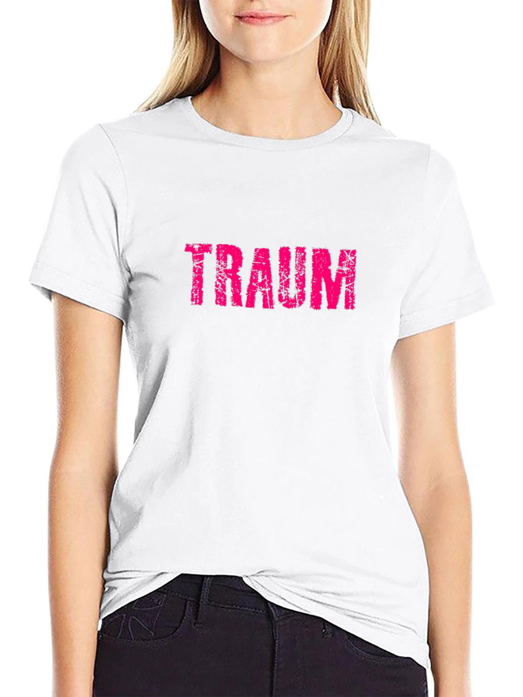 Traum Graphic Tee - Distressed Pink Print on Black