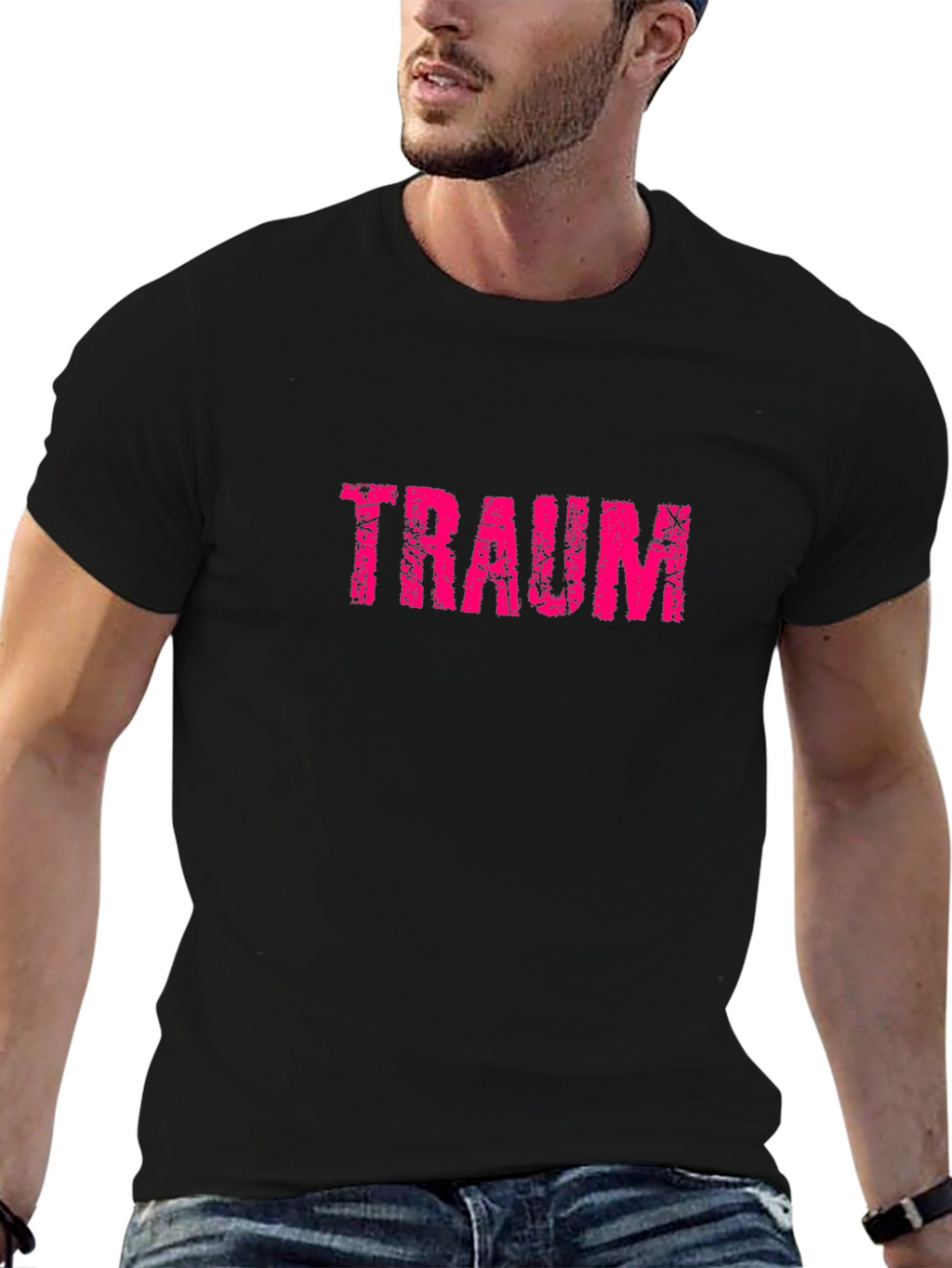 Traum Graphic Tee - Distressed Pink Print on Black
