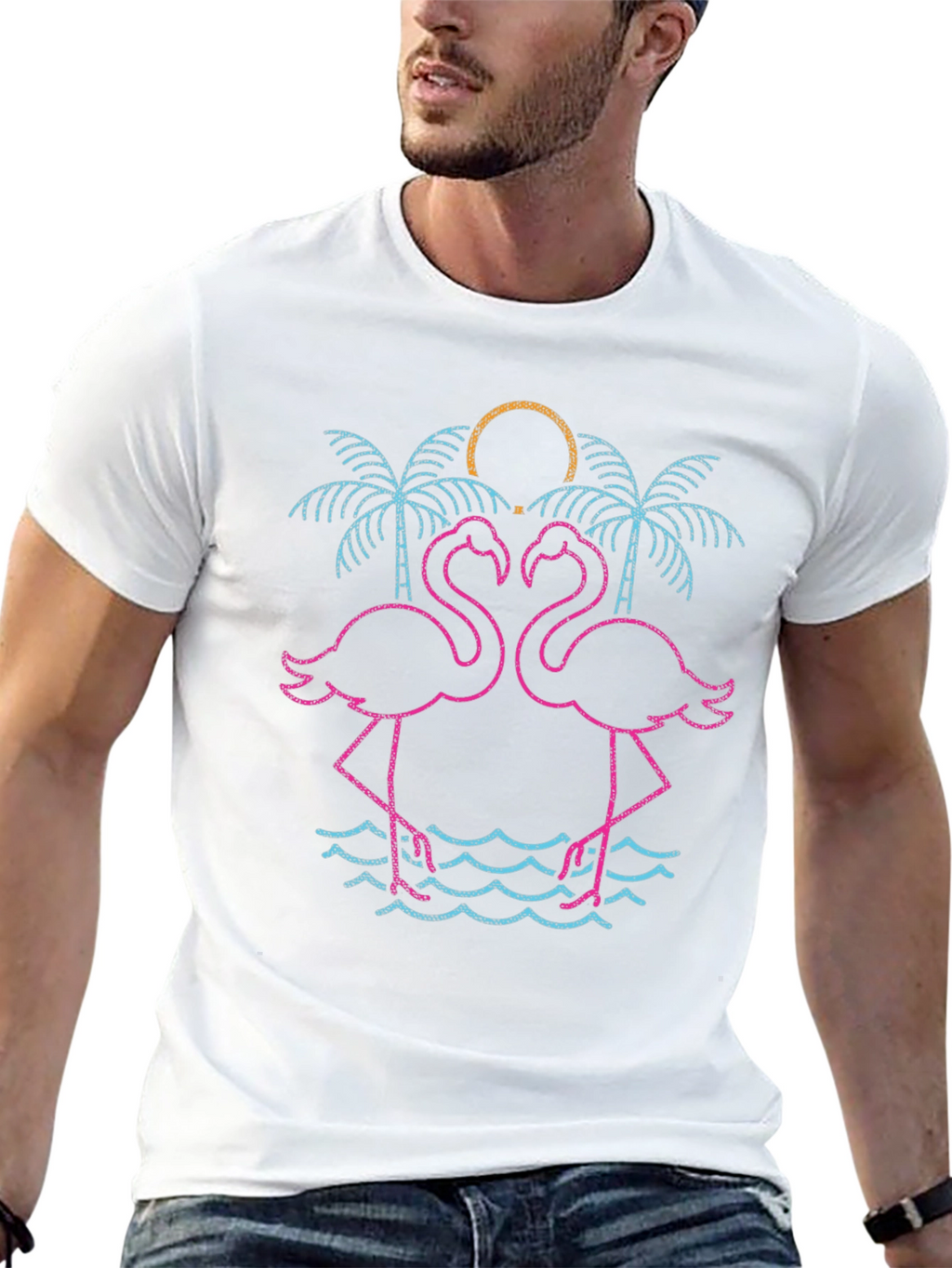 Neon Flamingo Palm Tree Graphic Tee