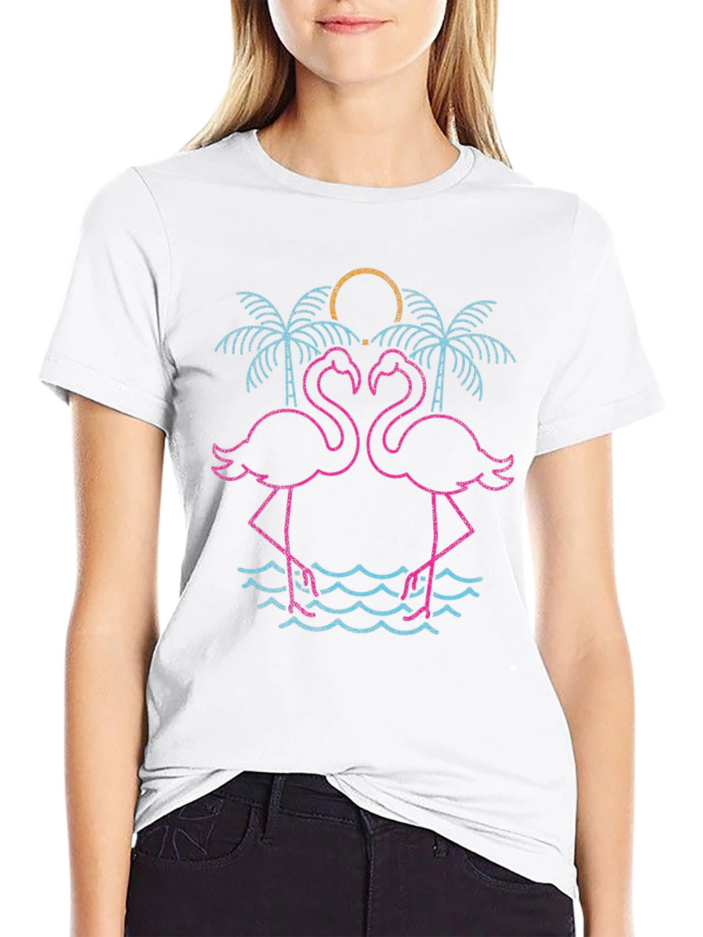 Neon Flamingo Palm Tree Graphic Tee