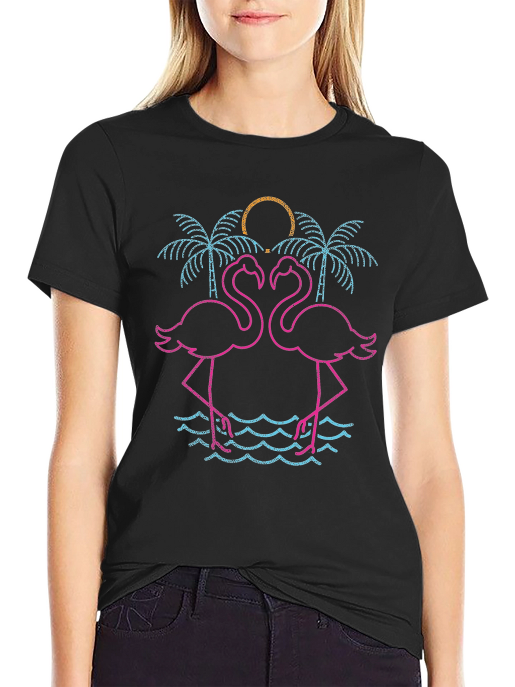 Neon Flamingo Palm Tree Graphic Tee