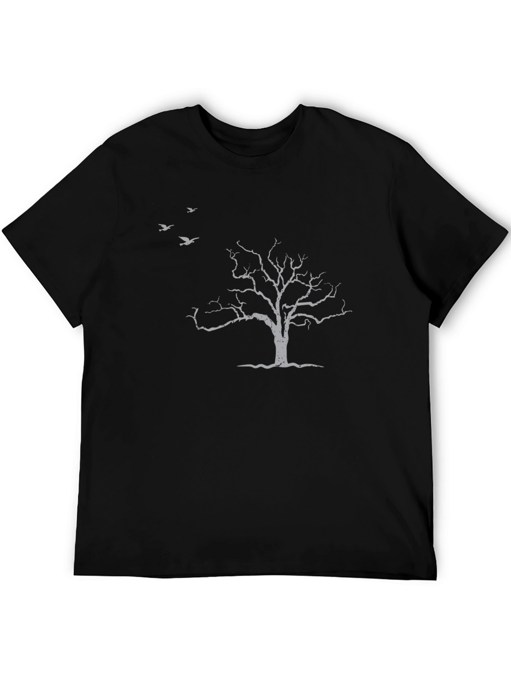 Mens Black T-Shirt with Tree & Birds Design