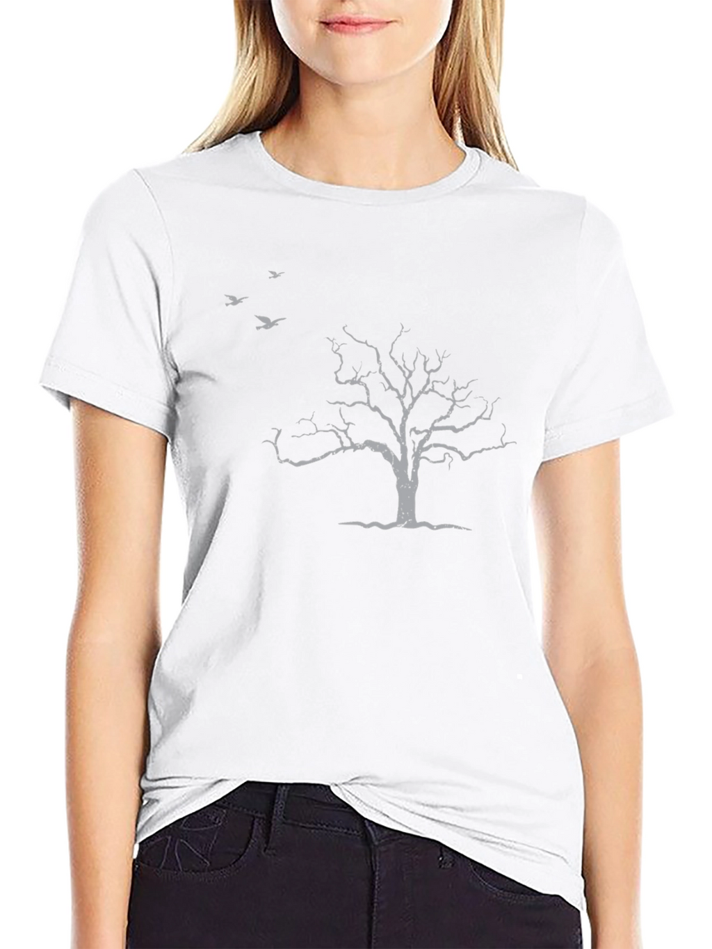 Mens Black T-Shirt with Tree & Birds Design