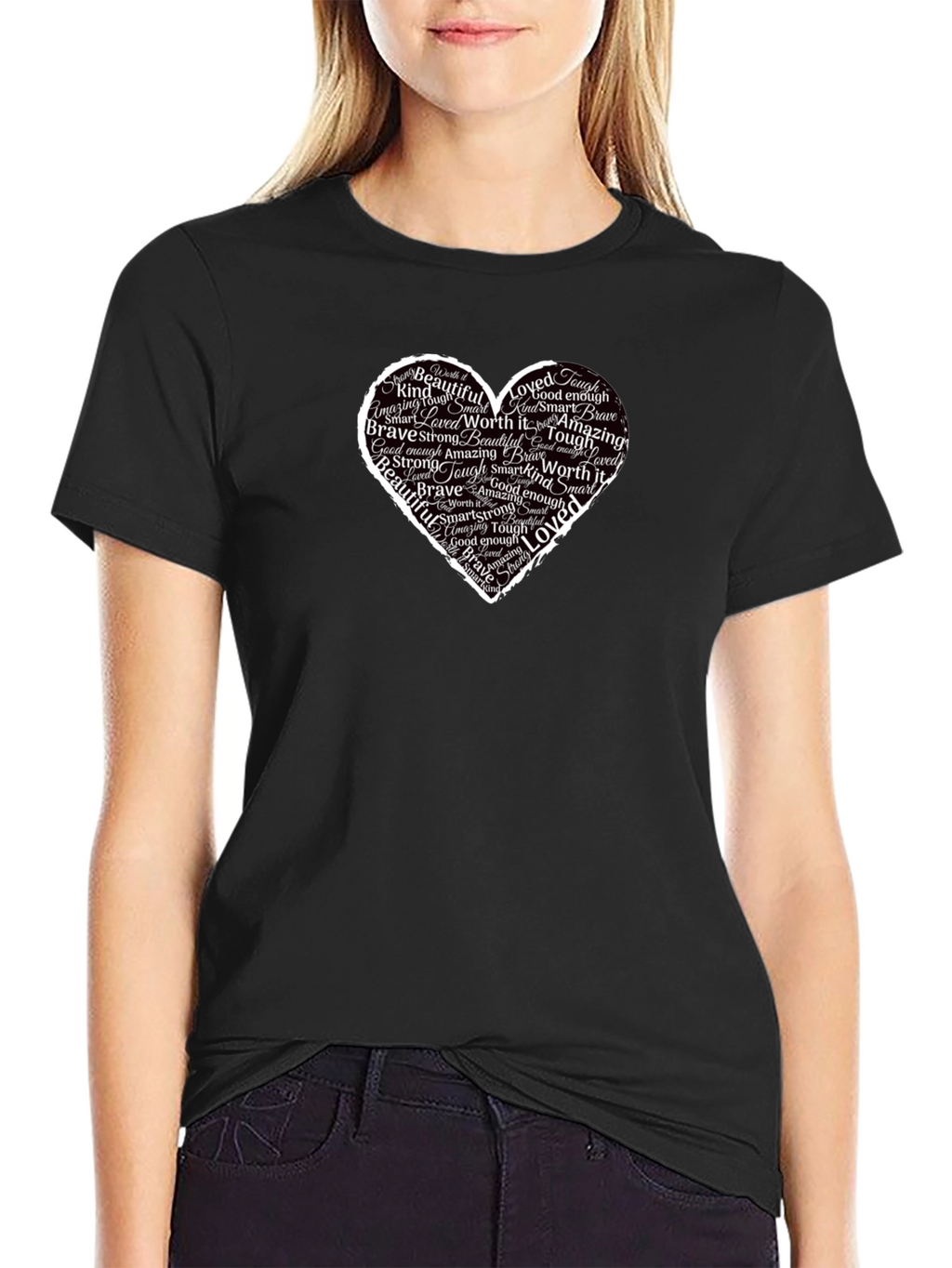 Inspirational Heart Word Art Black T-Shirt