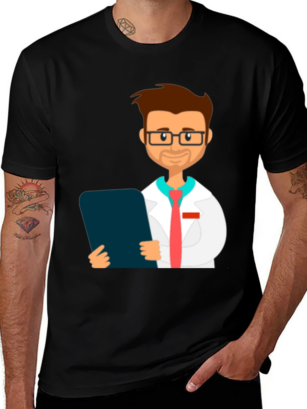Doctor Cartoon Graphic T-Shirt - Black