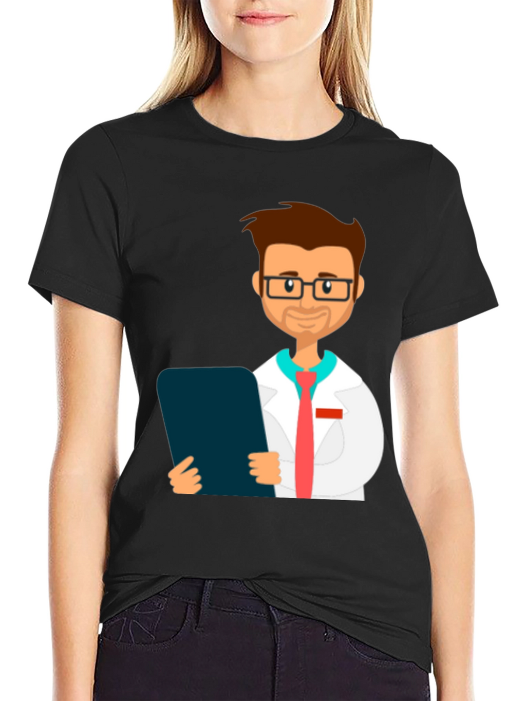 Doctor Cartoon Graphic T-Shirt - Black