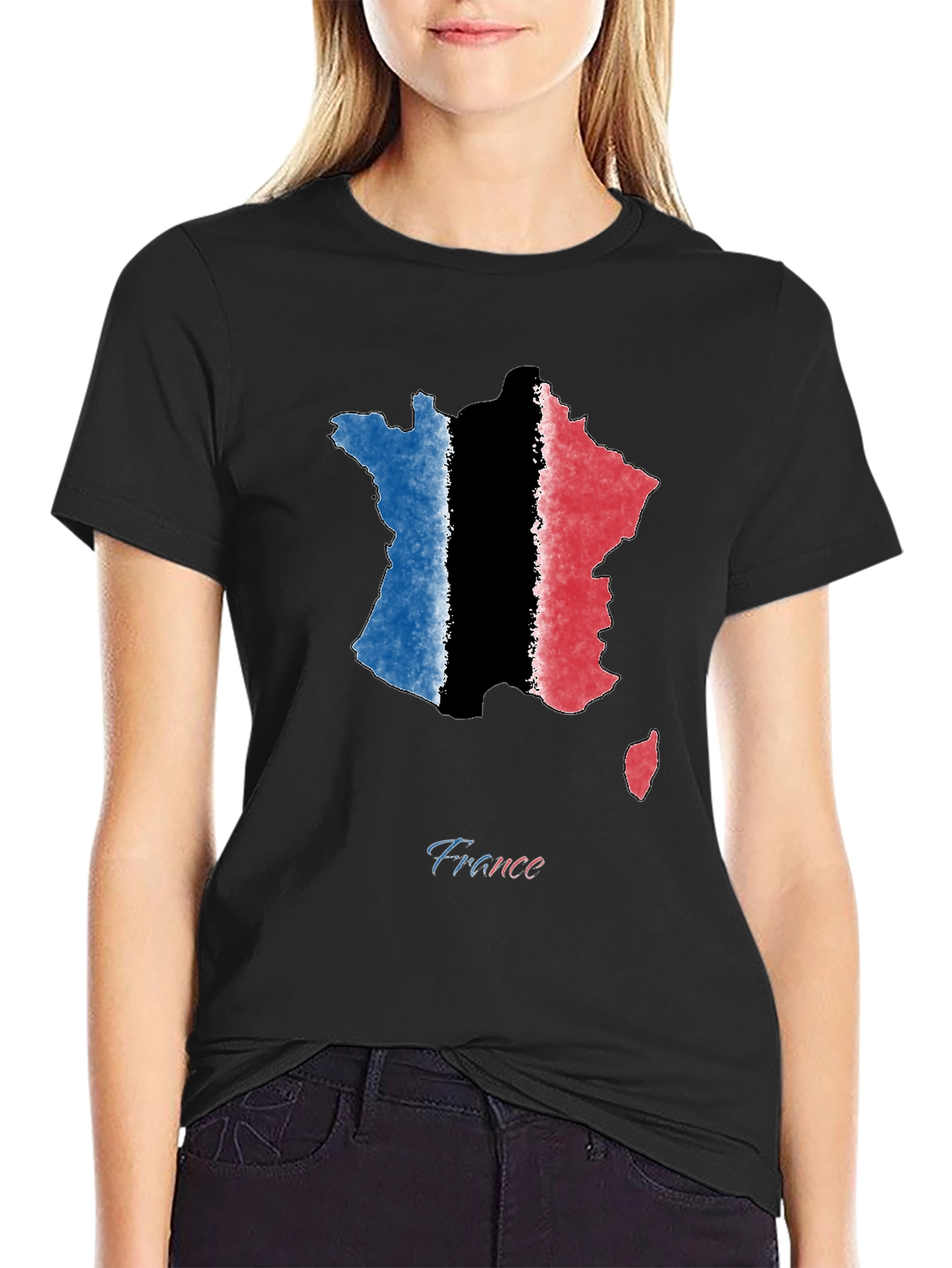 France Map Graphic Tee - Stylish Tricolor Design