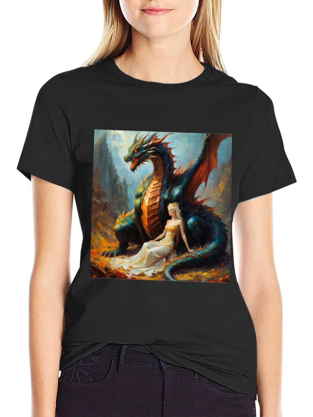 Dragon & Princess Graphic Tee - Fantasy Style