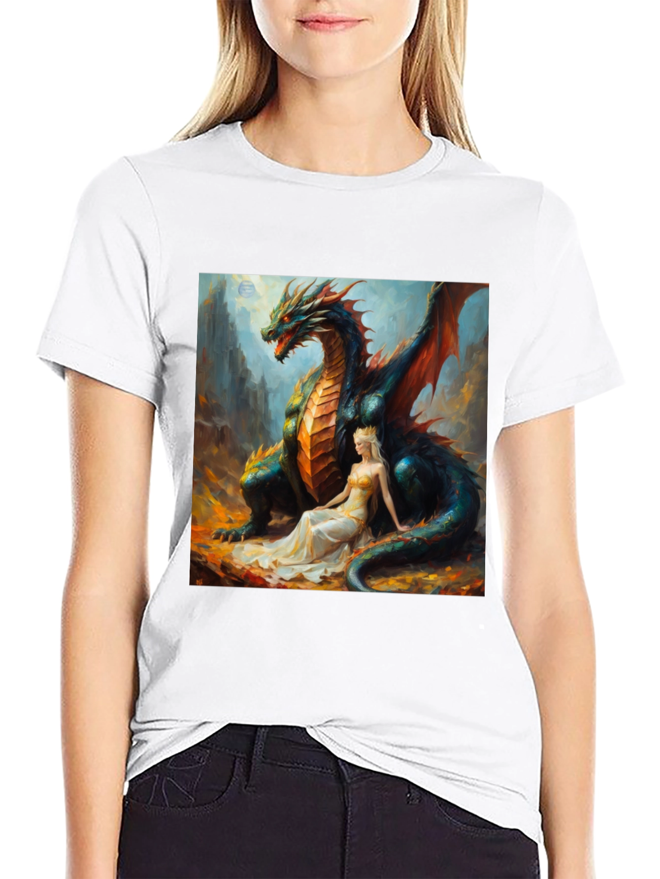 Dragon & Princess Graphic Tee - Fantasy Style