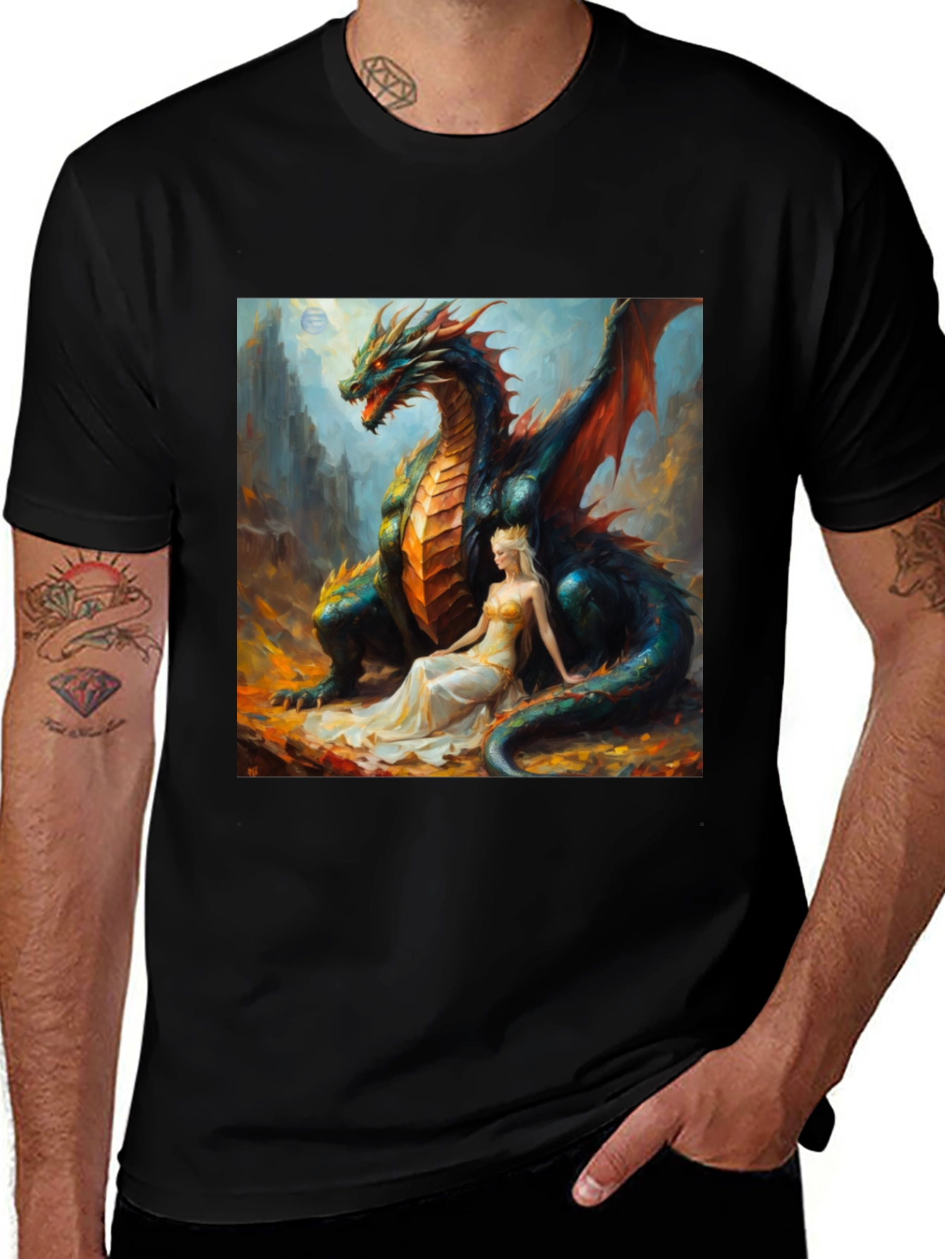 Dragon & Princess Graphic Tee - Fantasy Style