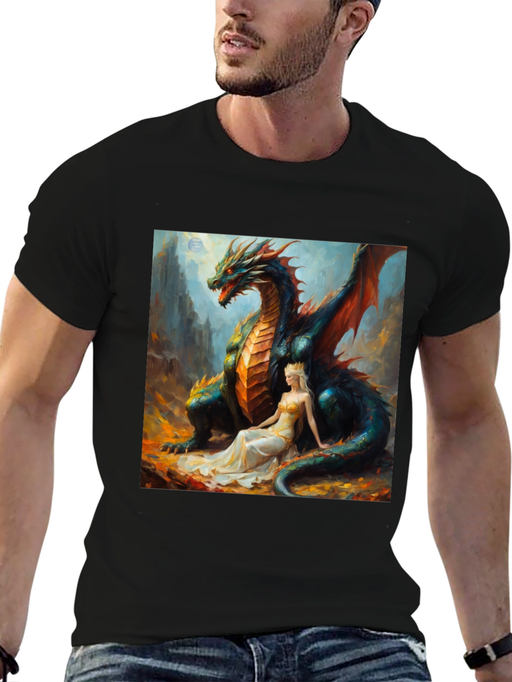 Dragon & Princess Graphic Tee - Fantasy Style