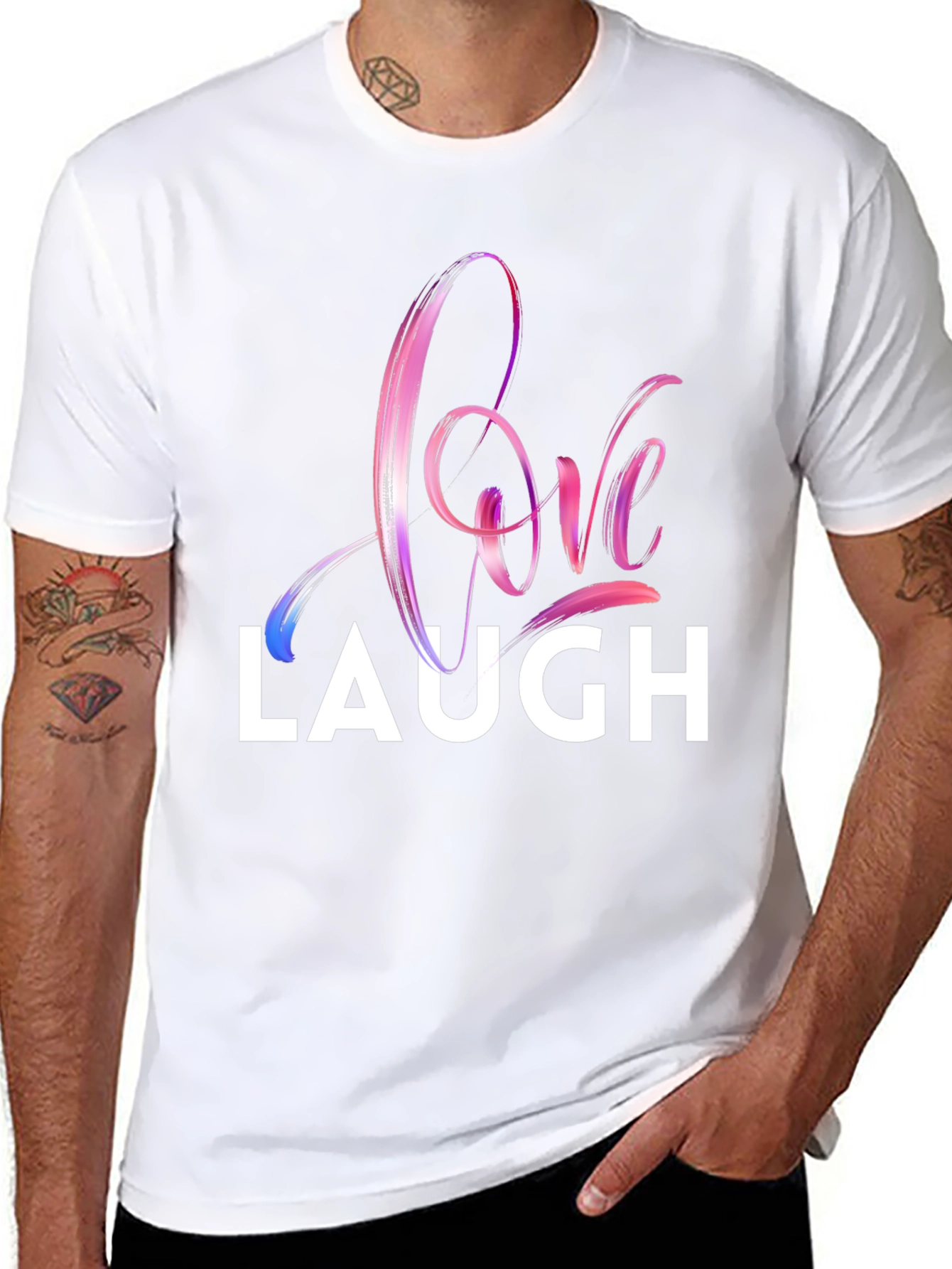 Love Laugh Graphic T-Shirt - Stylish Crew Neck Tee