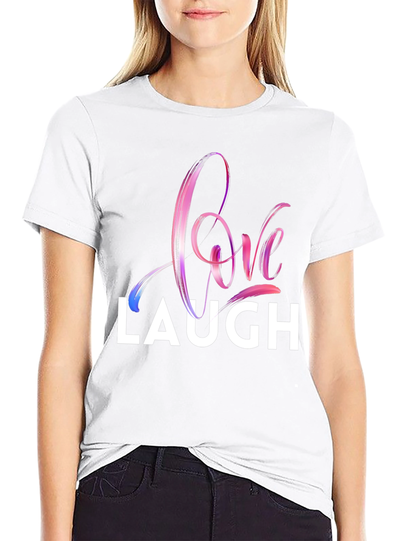 Love Laugh Graphic T-Shirt - Stylish Crew Neck Tee