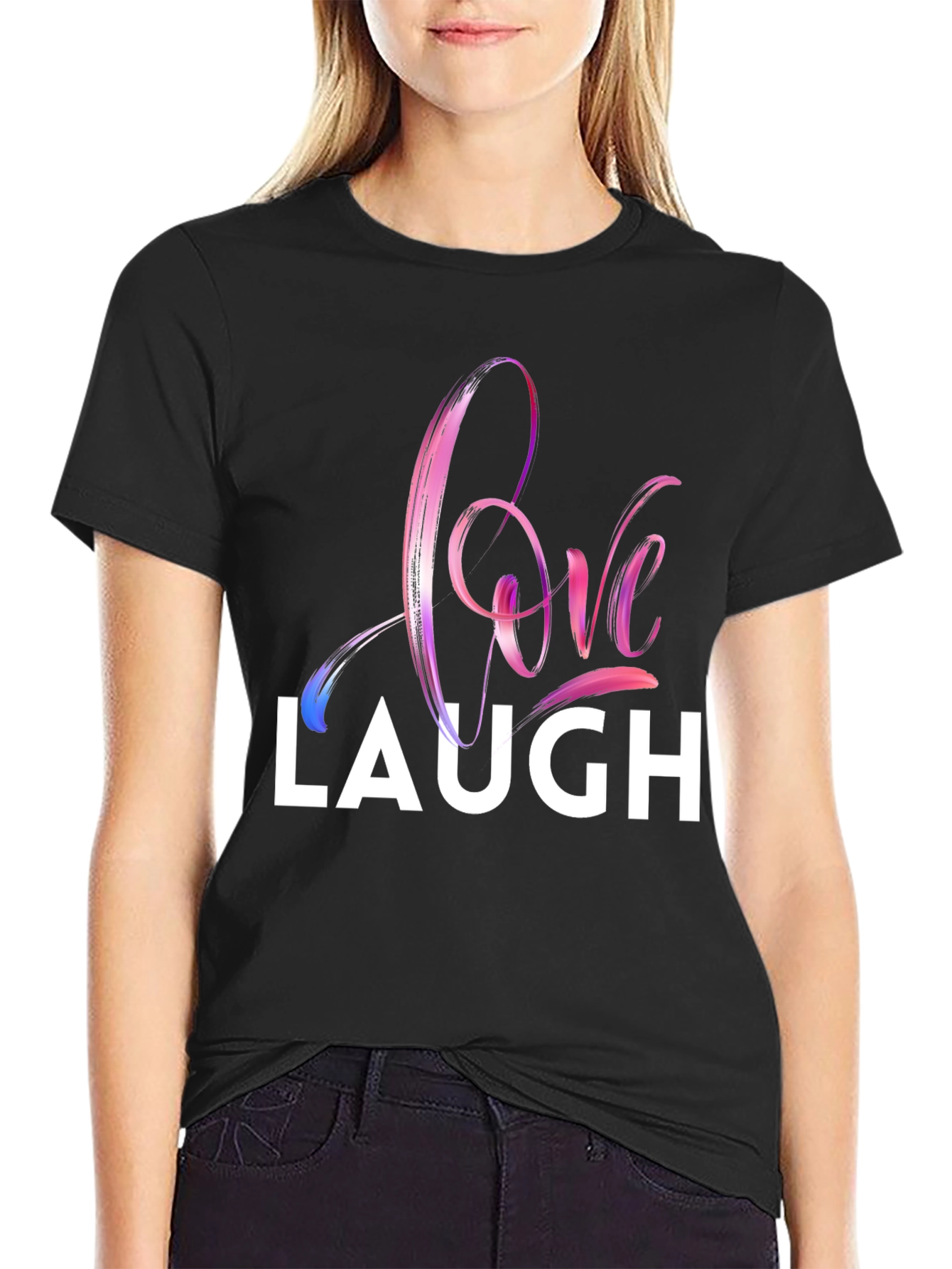 Love Laugh Graphic T-Shirt - Stylish Crew Neck Tee