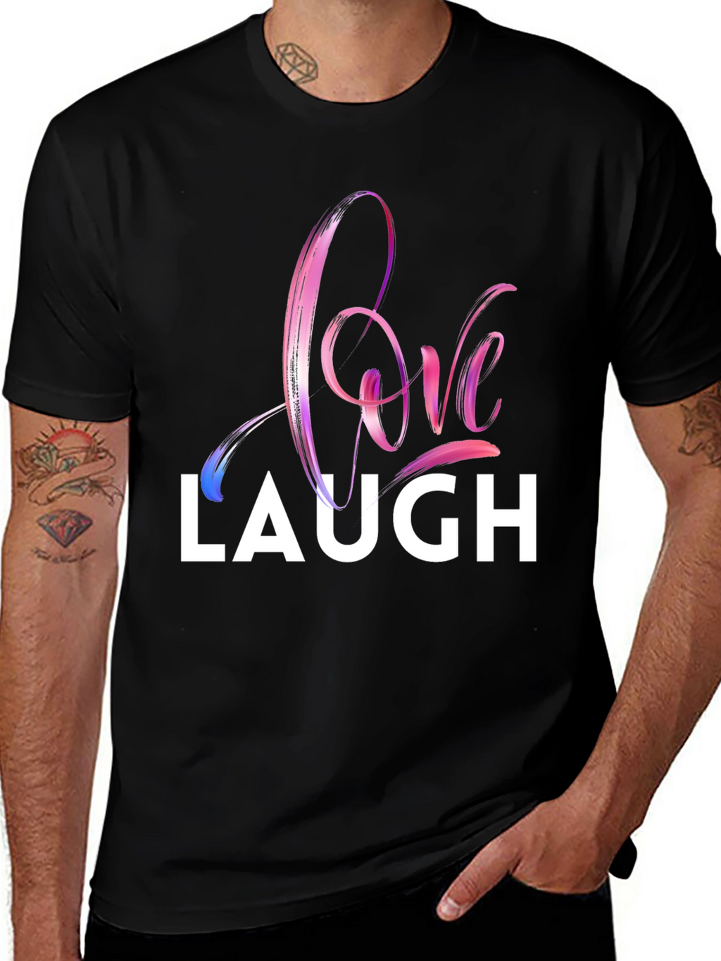 Love Laugh Graphic T-Shirt - Stylish Crew Neck Tee