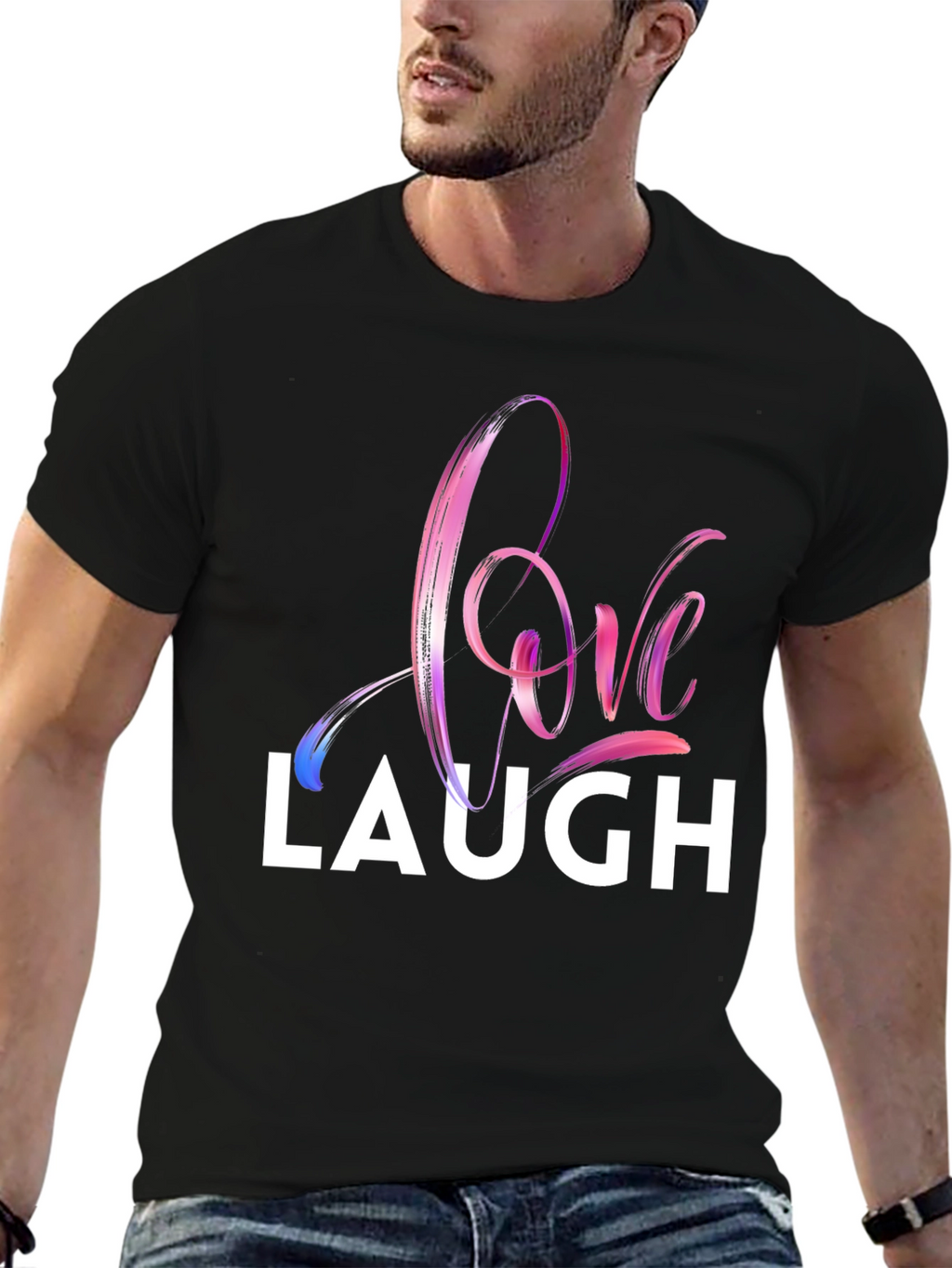 Love Laugh Graphic T-Shirt - Stylish Crew Neck Tee