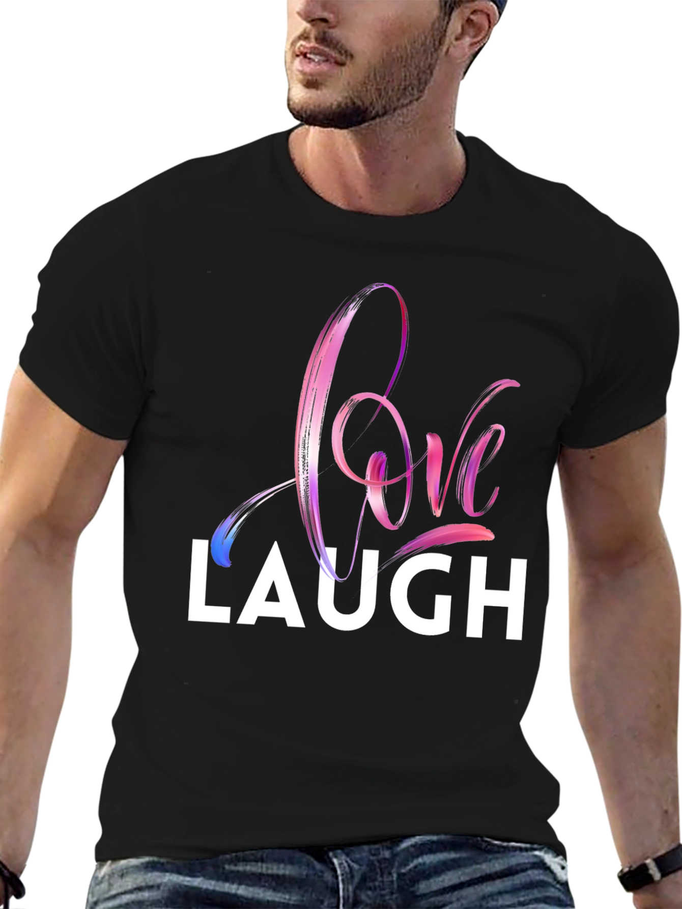 Love Laugh Graphic T-Shirt - Stylish Crew Neck Tee