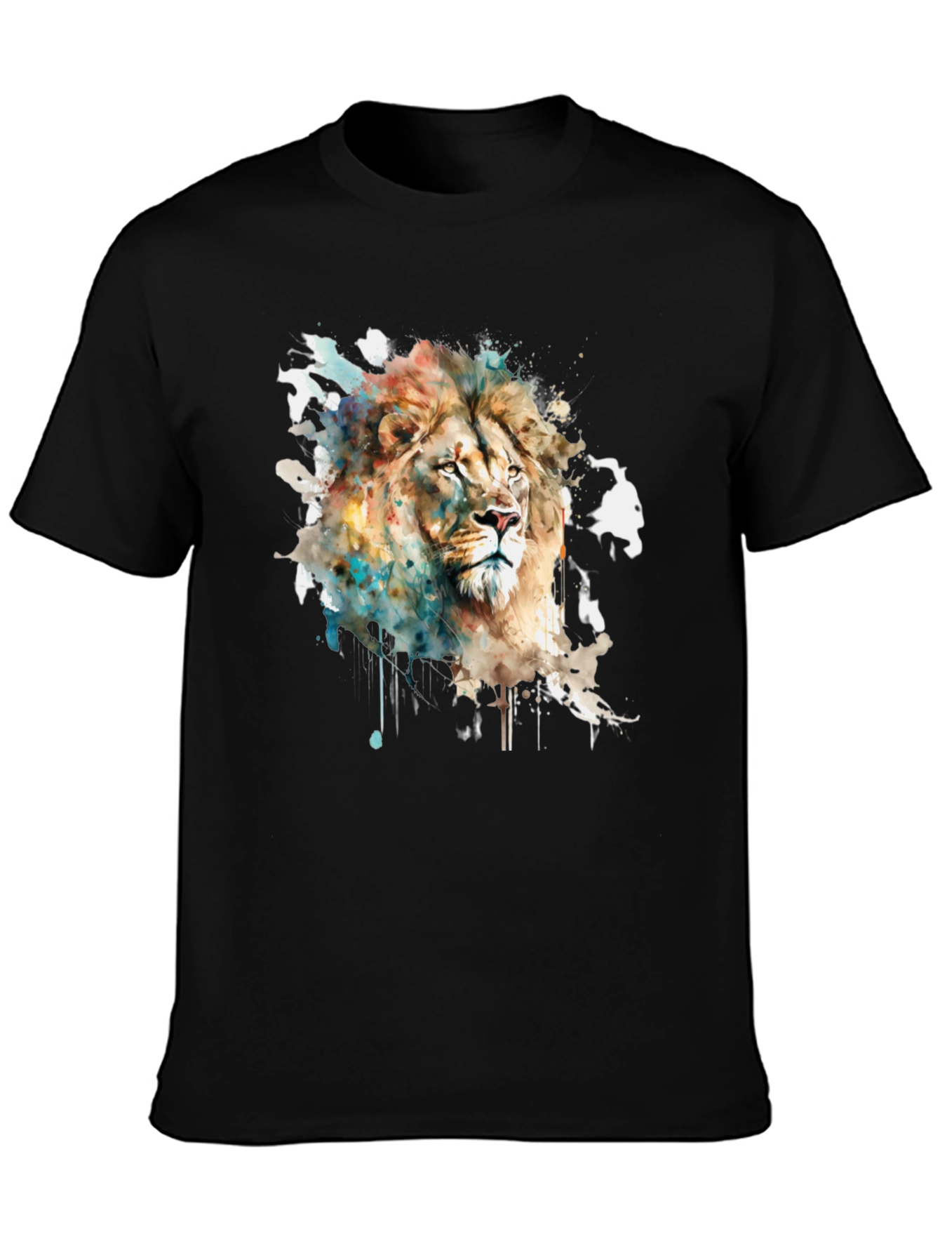 Watercolor Lion Graphic Print Black Tee