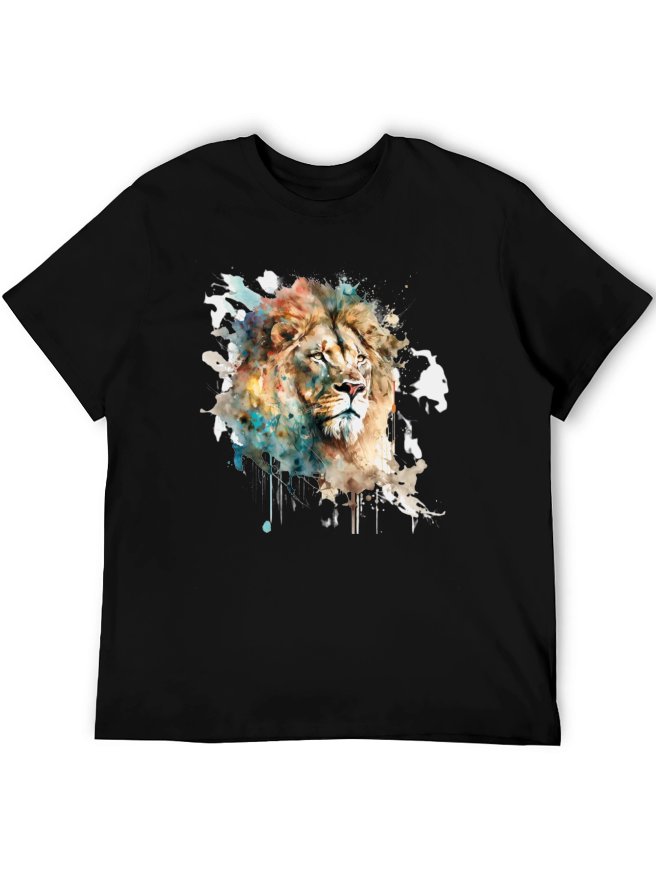Watercolor Lion Graphic Print Black Tee