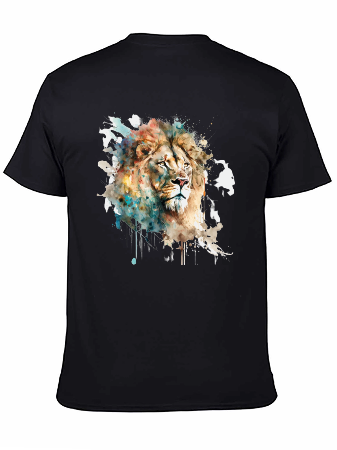 Watercolor Lion Graphic Print Black Tee