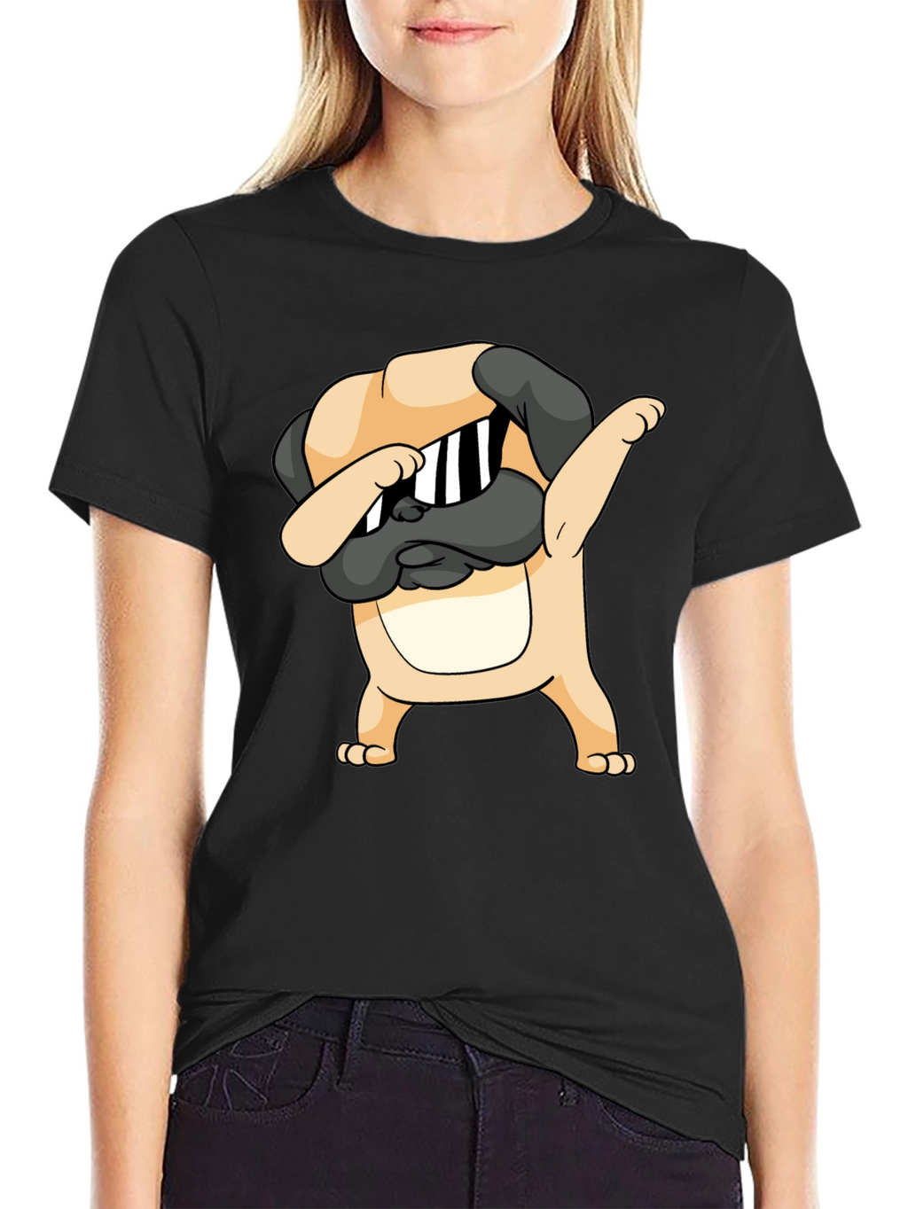 Dabbing Pug Graphic Black T-Shirt