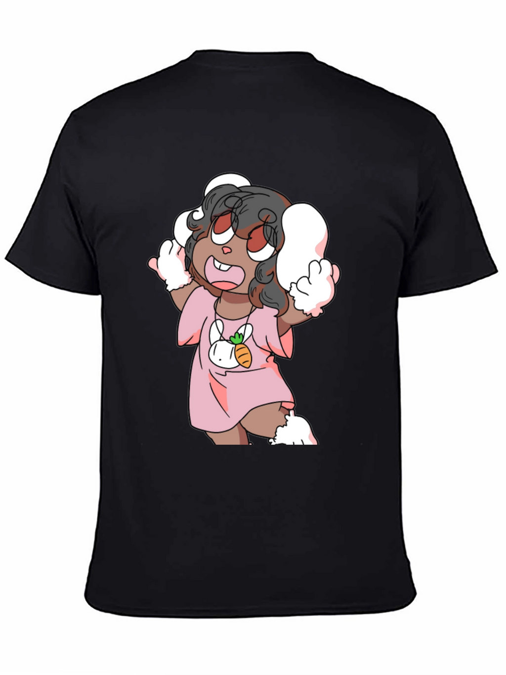 Cartoon Bunny Character Black Tee