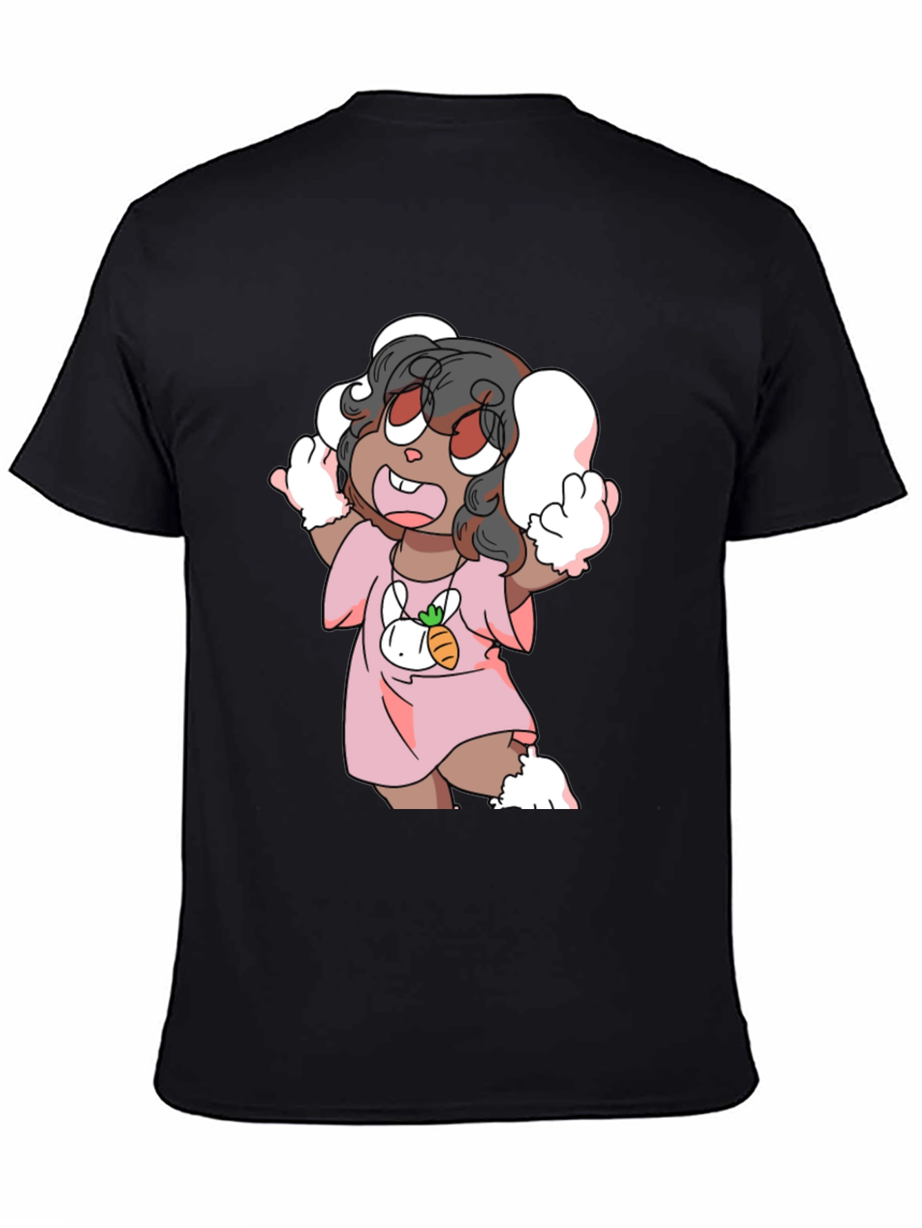 Cartoon Bunny Character Black Tee