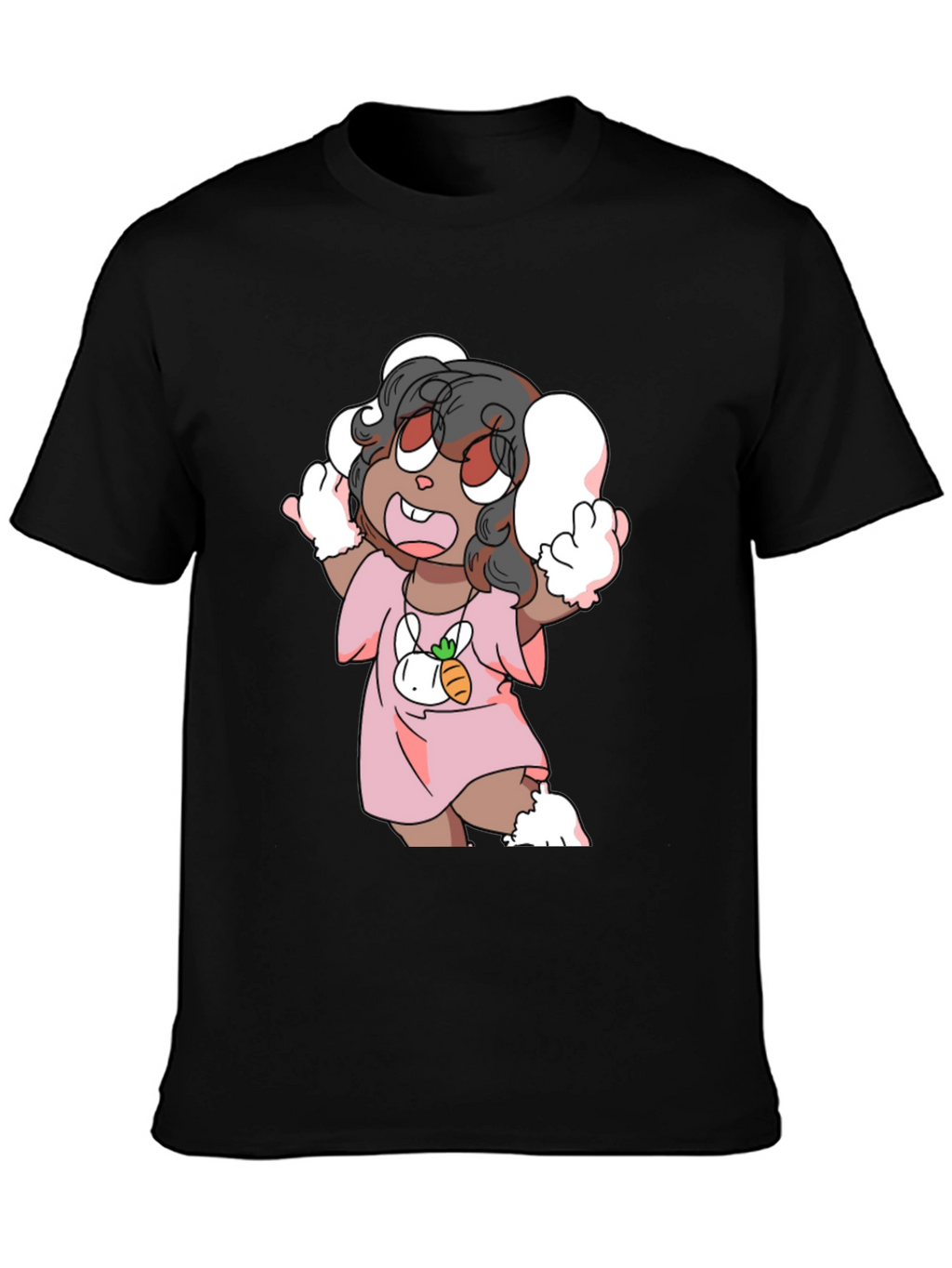 Cartoon Bunny Character Black Tee