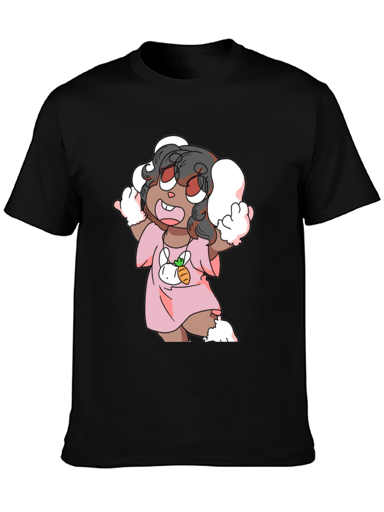 Cartoon Bunny Character Black Tee