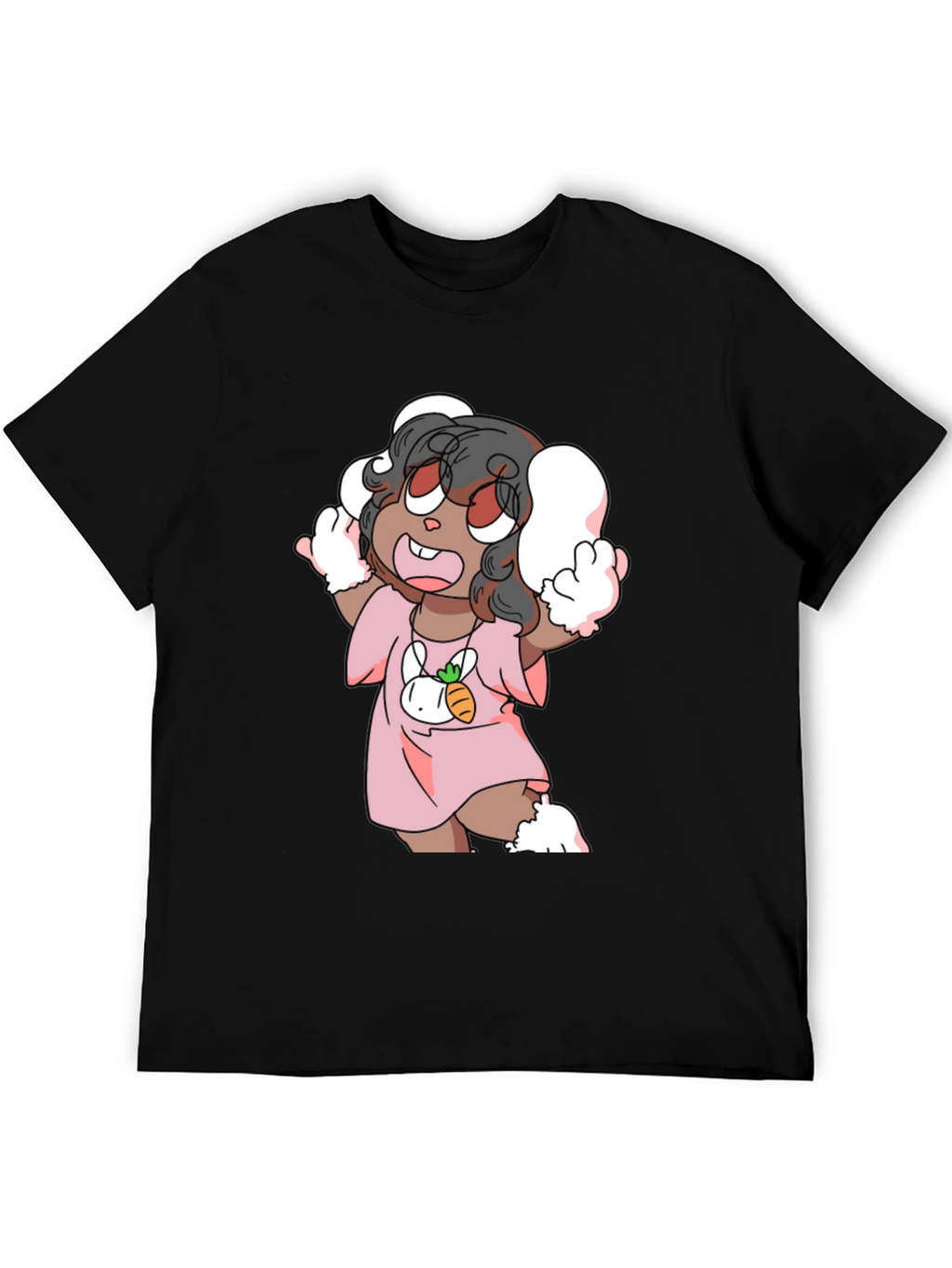 Cartoon Bunny Character Black Tee