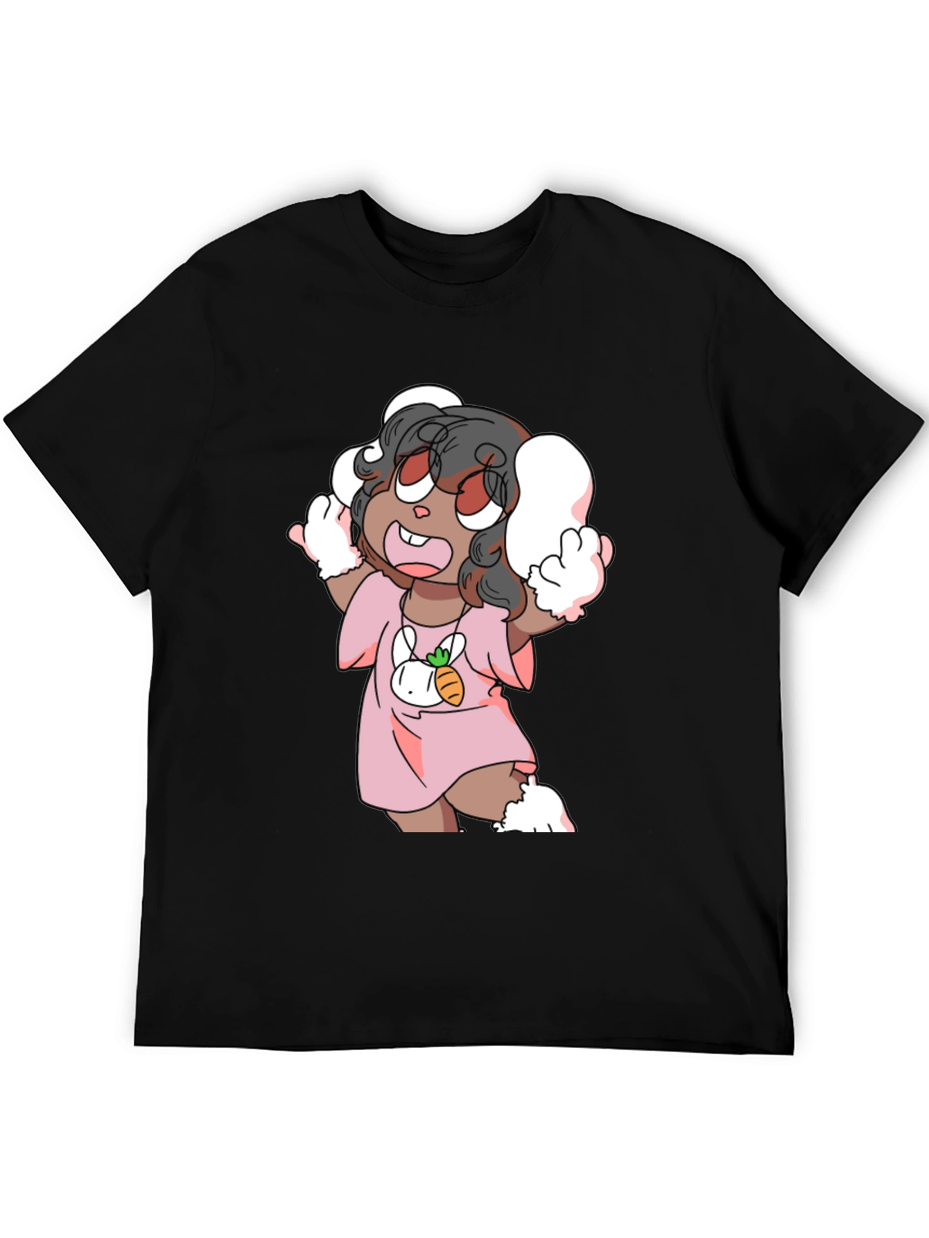 Cartoon Bunny Character Black Tee