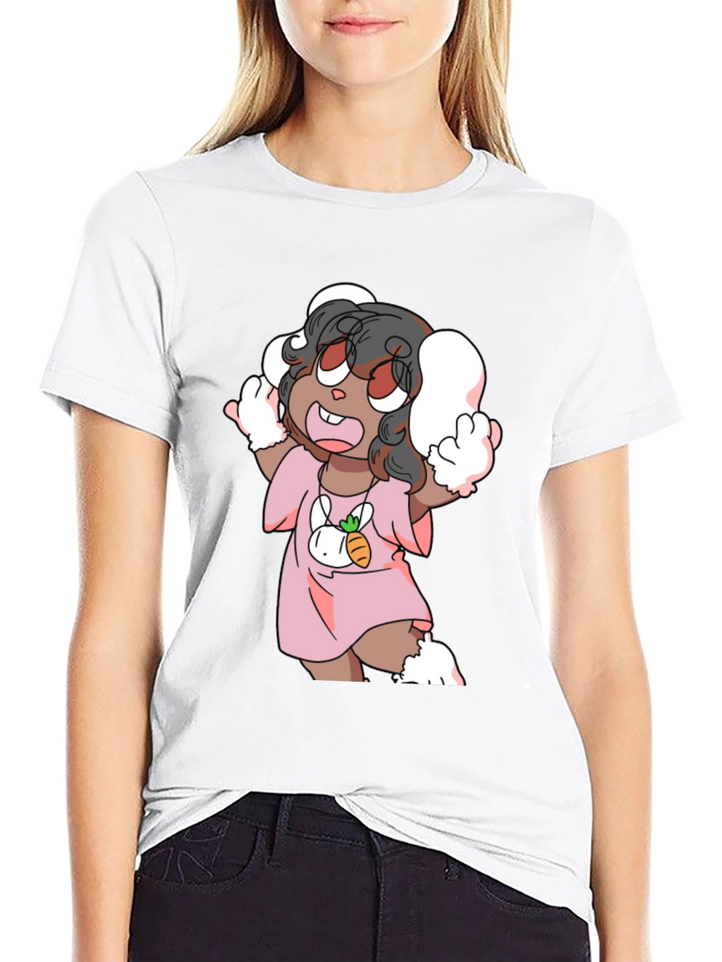 Cartoon Bunny Character Black Tee