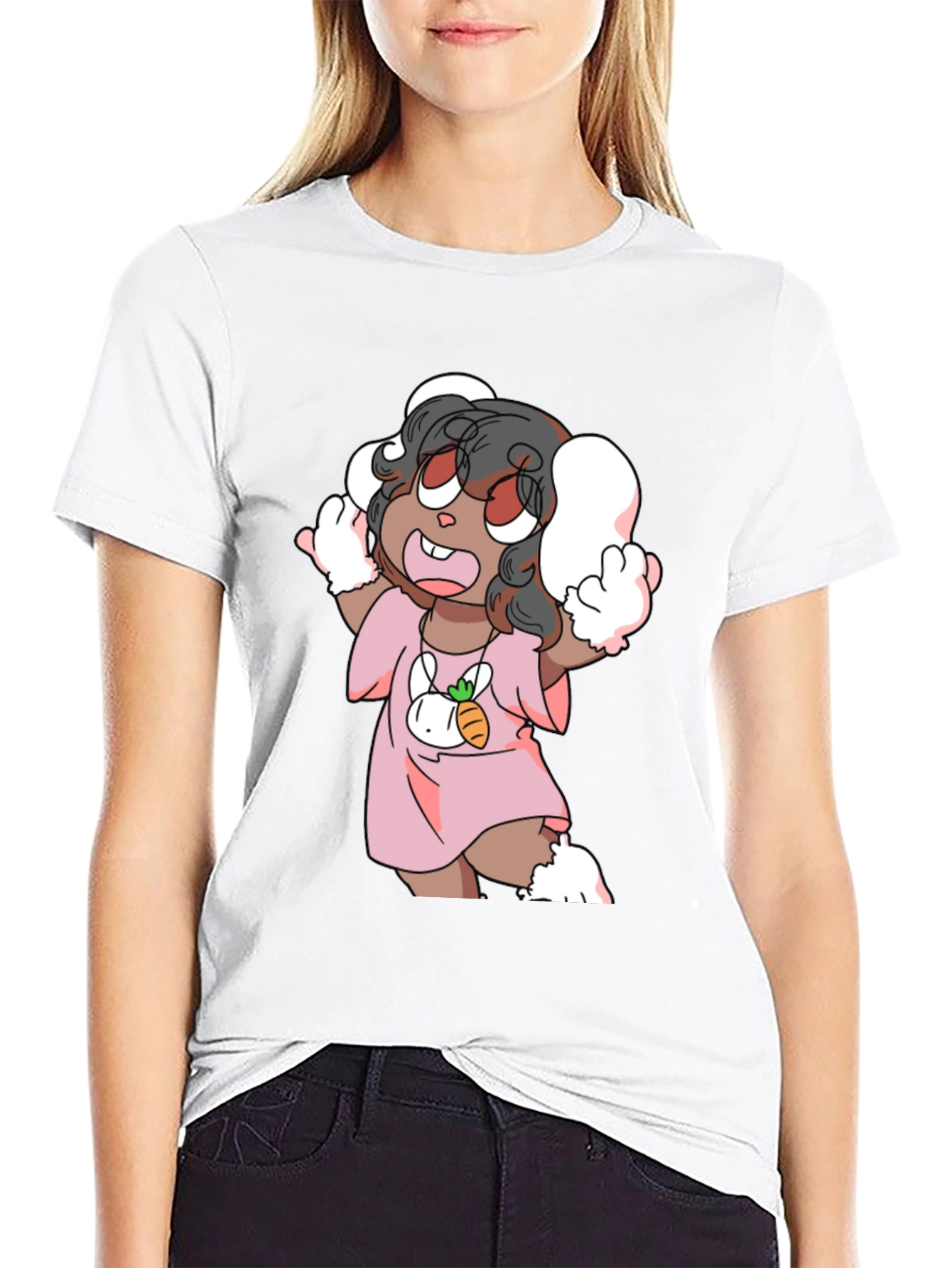 Cartoon Bunny Character Black Tee