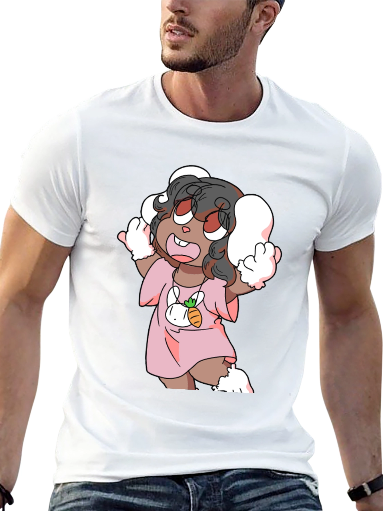 Cartoon Bunny Character Black Tee