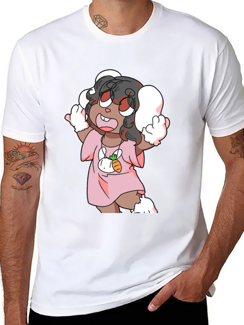Cartoon Bunny Character Black Tee