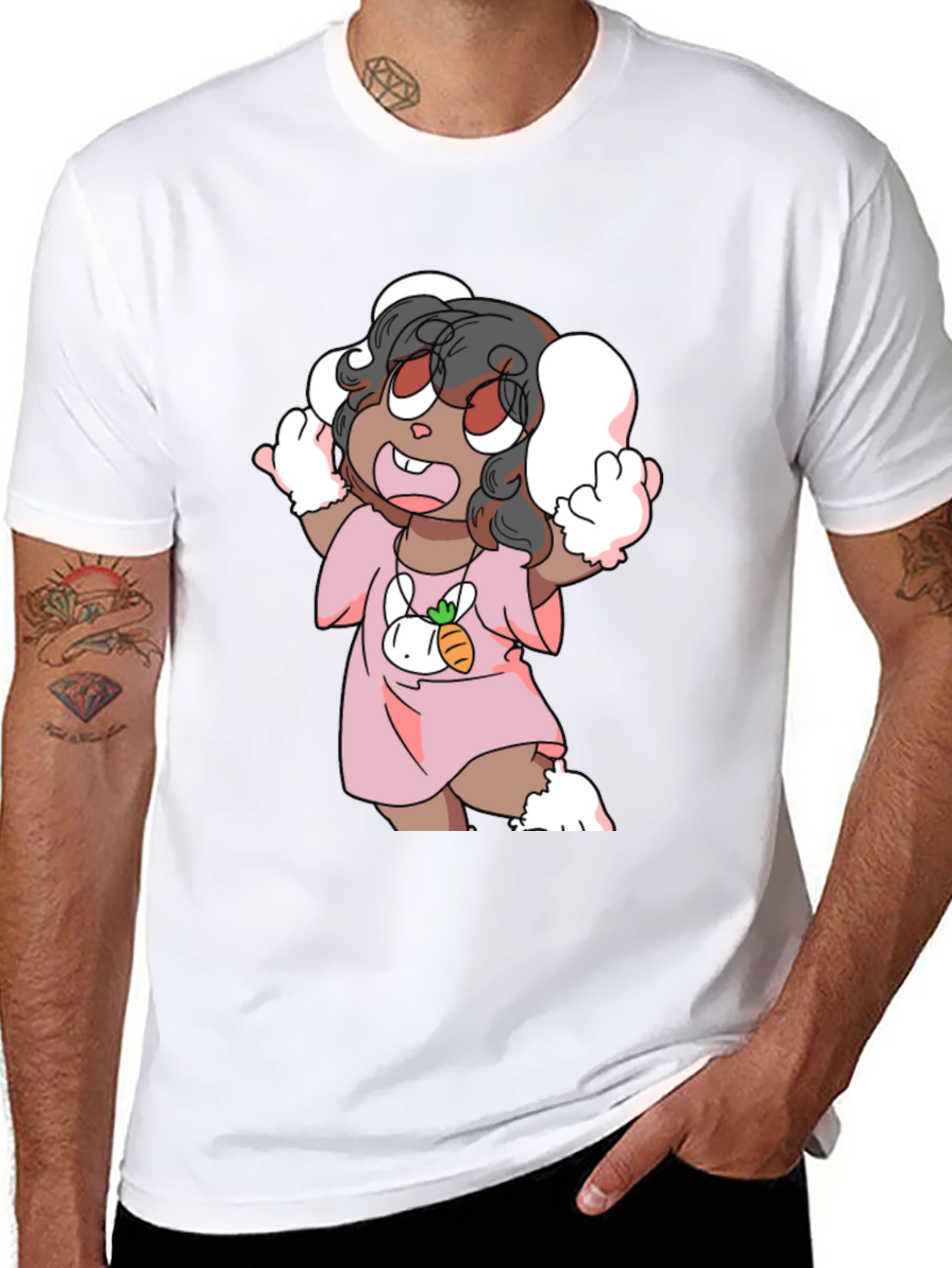 Cartoon Bunny Character Black Tee