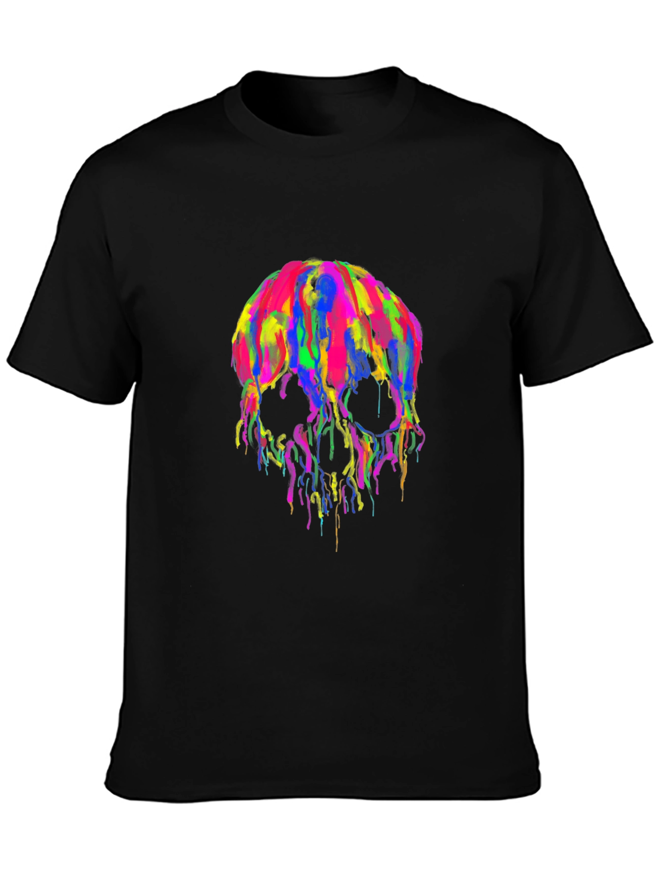 Colorful Dripping Skull Graphic Tee - Black