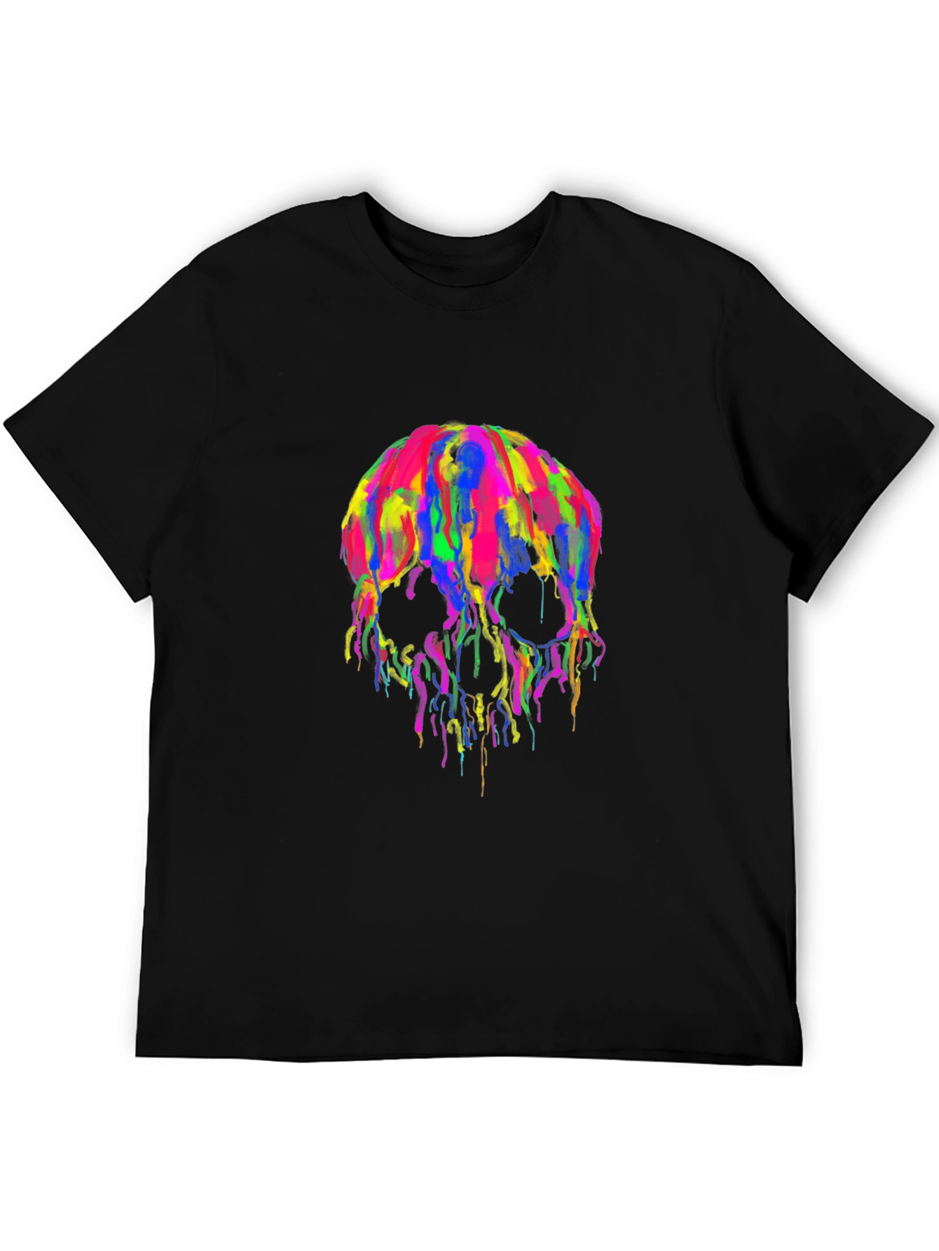 Colorful Dripping Skull Graphic Tee - Black