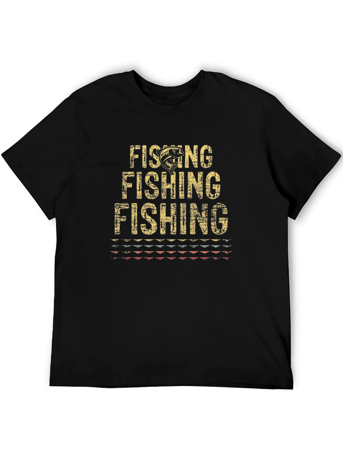 Vintage Fishing Graphic Tee - Black Cotton T-Shirt