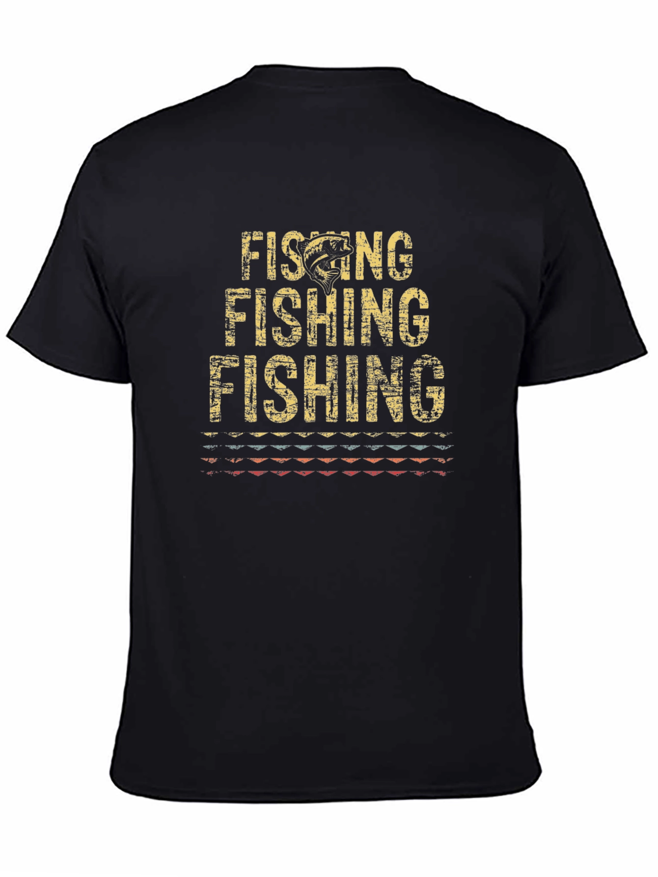 Vintage Fishing Graphic Tee - Black Cotton T-Shirt