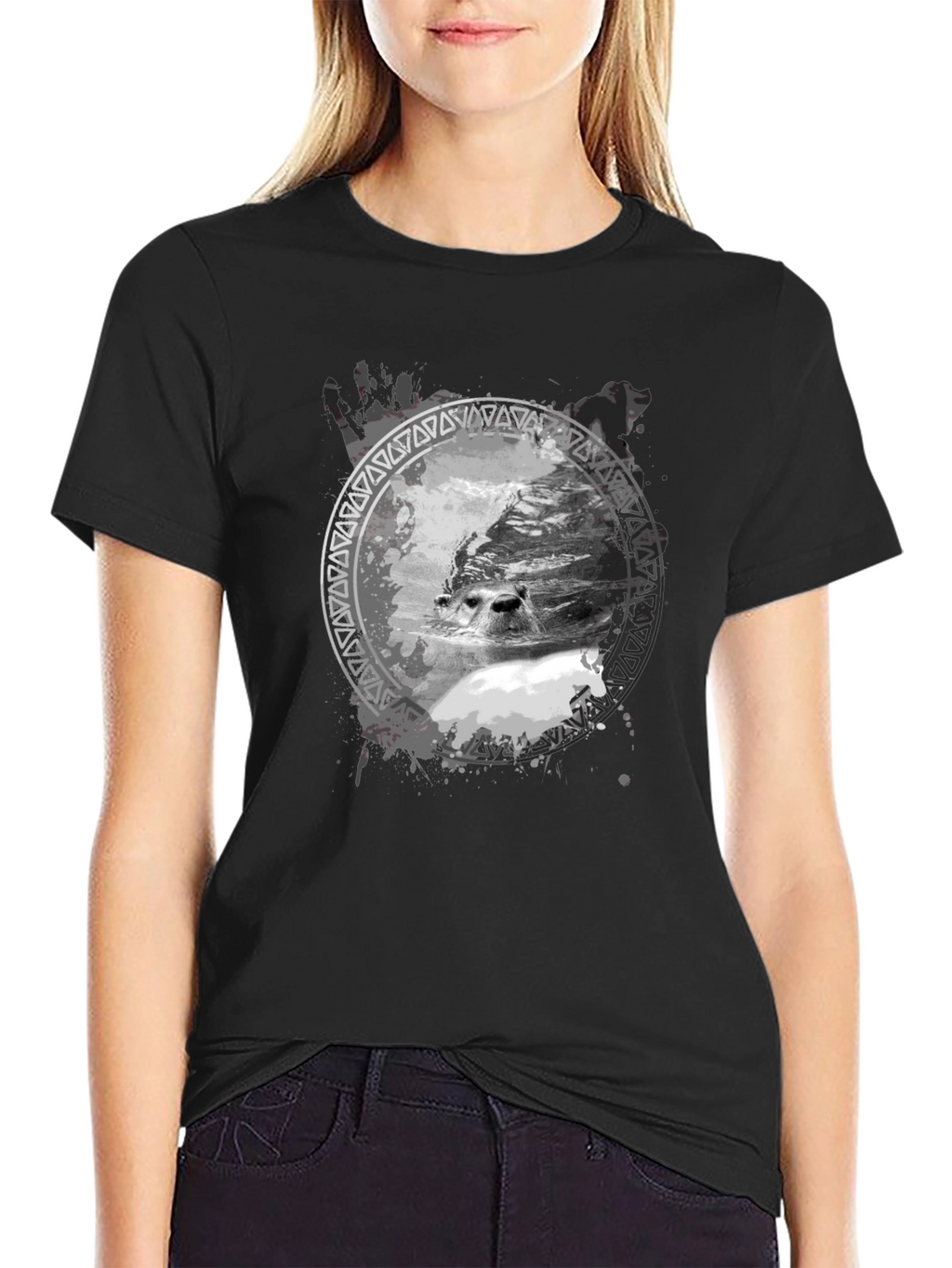 Seal Graphic Print Black T-Shirt