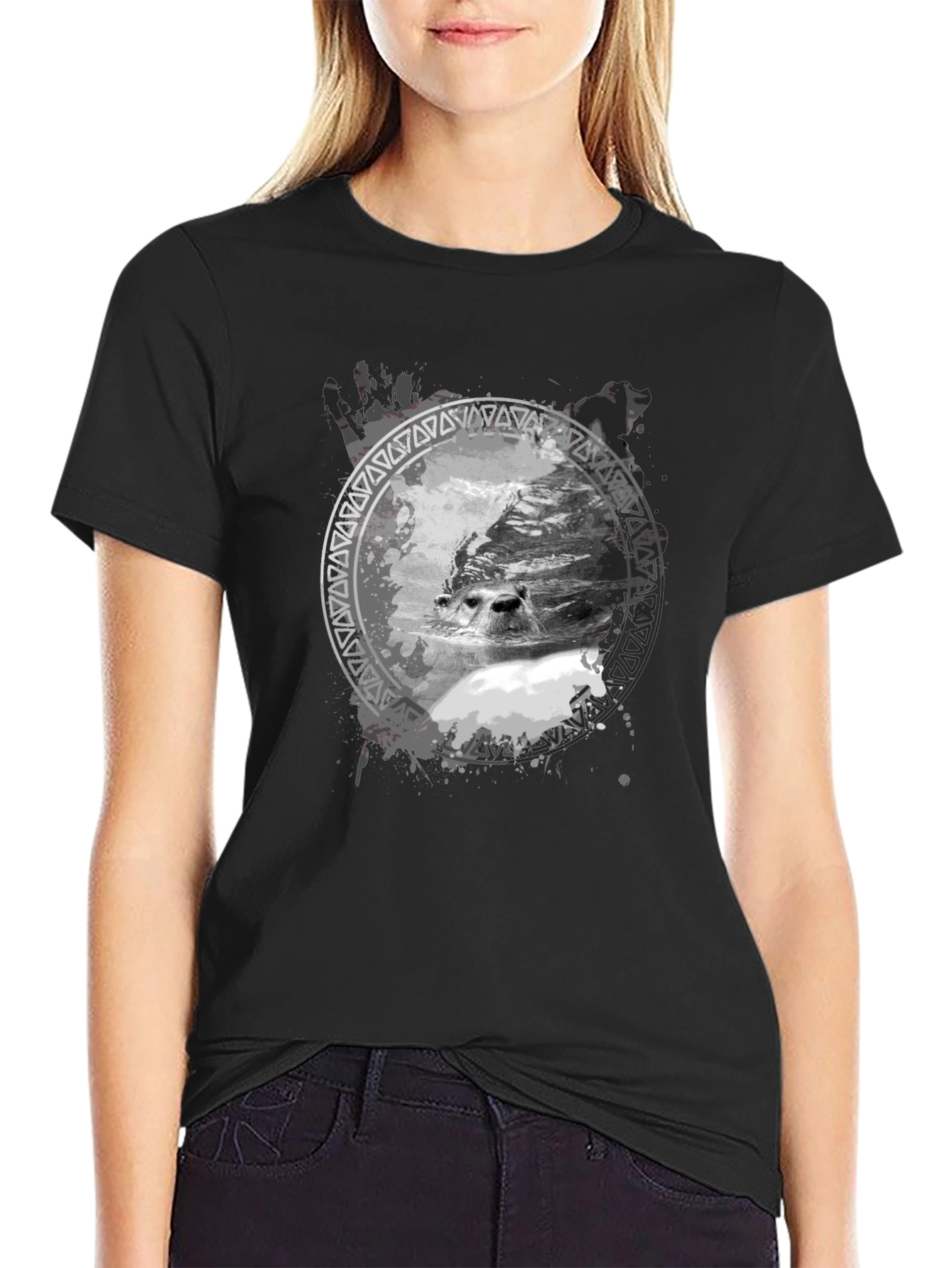 Seal Graphic Print Black T-Shirt