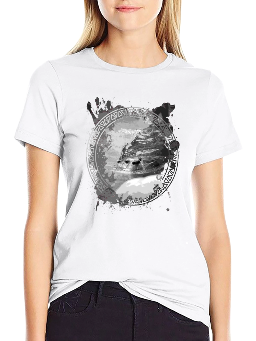 Seal Graphic Print Black T-Shirt