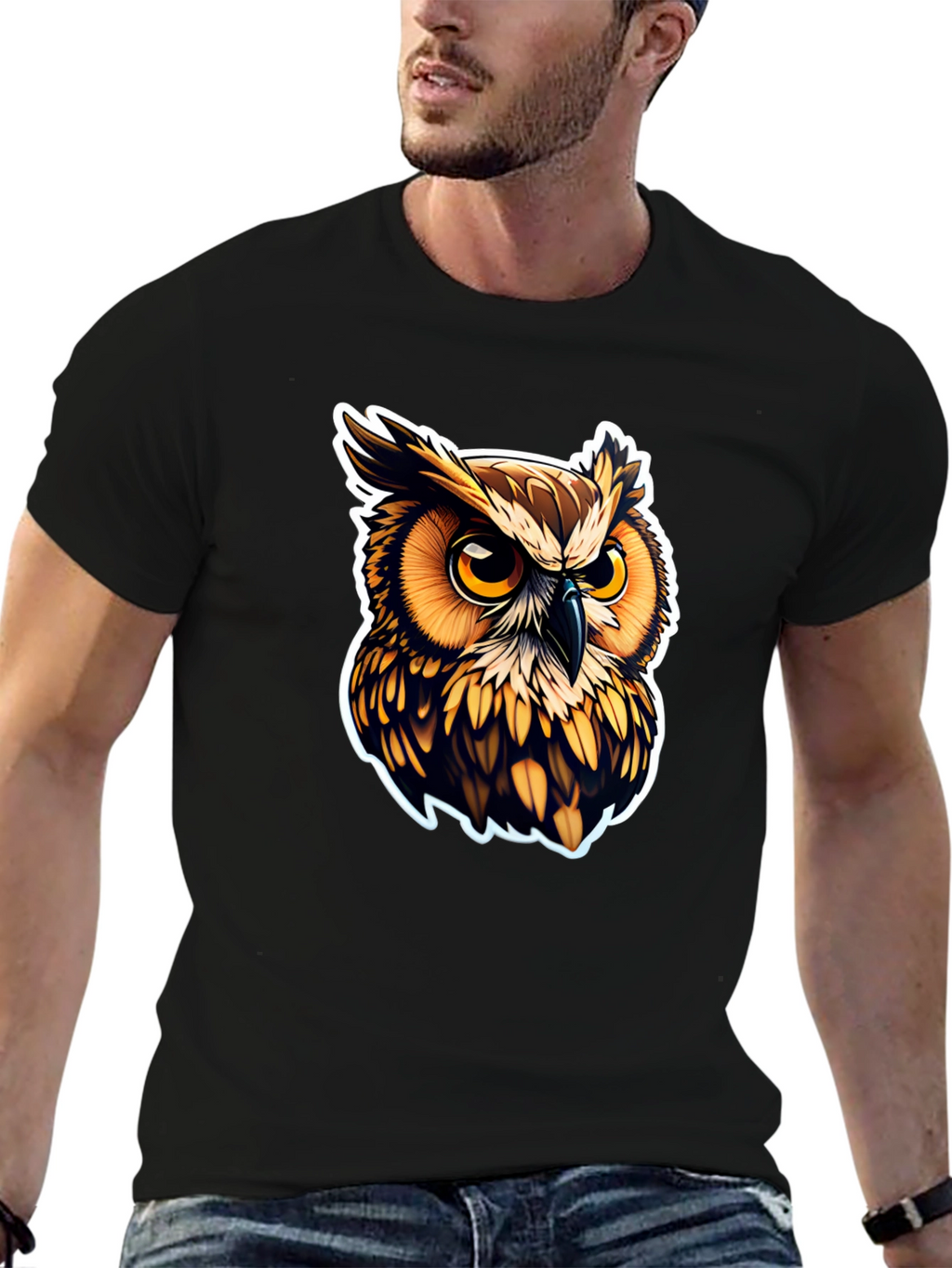 Owl Graphic Print Black T-Shirt
