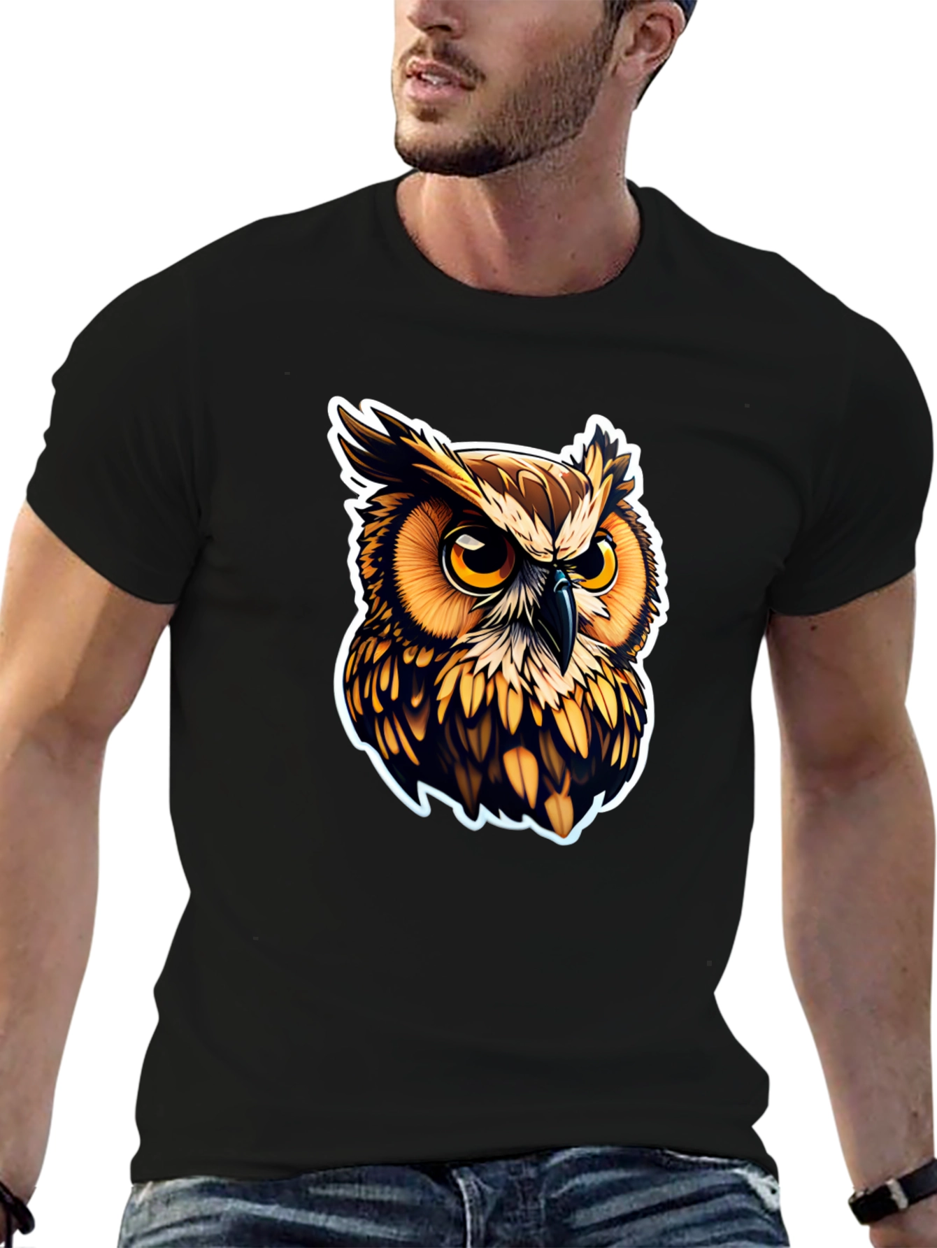 Owl Graphic Print Black T-Shirt