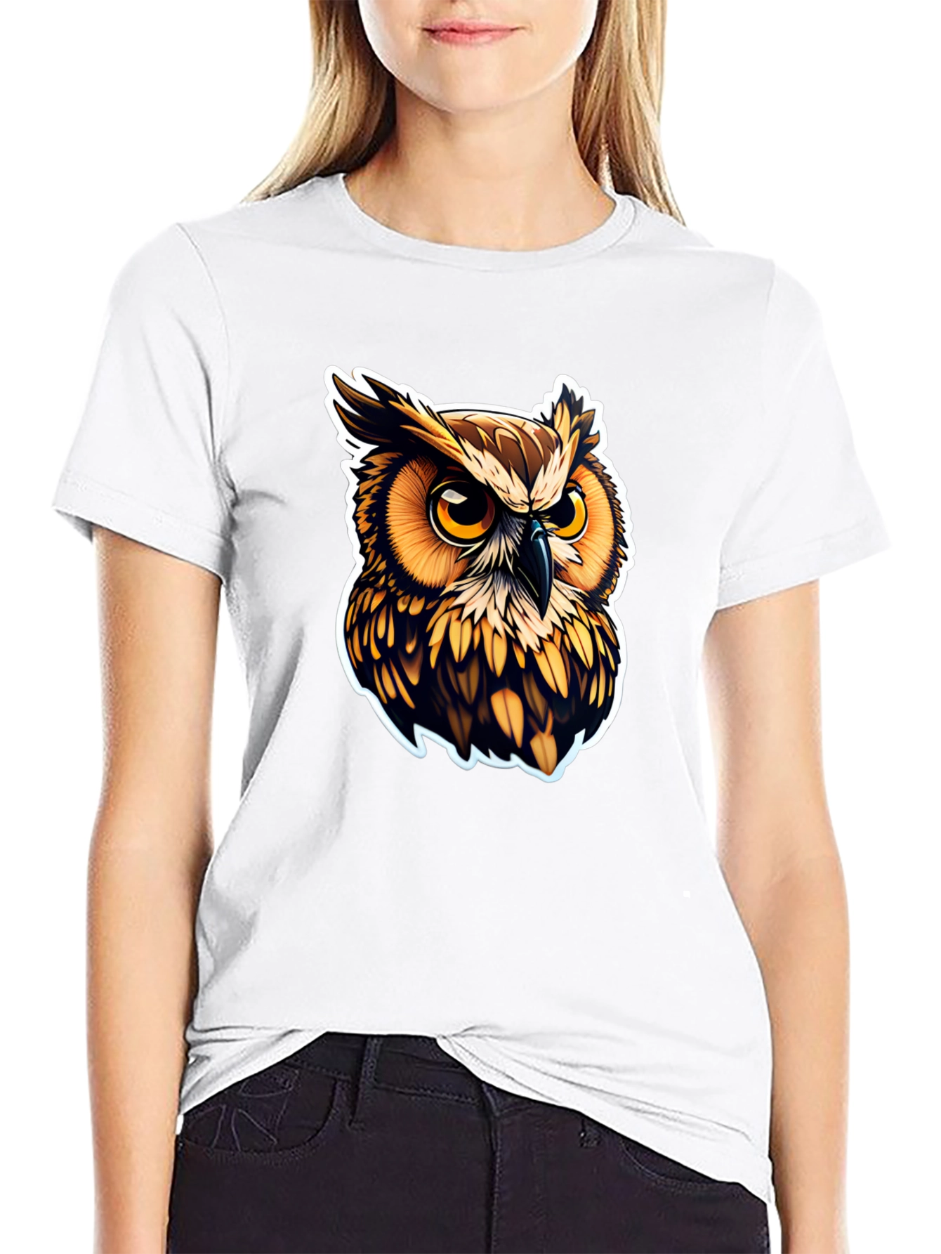 Owl Graphic Print Black T-Shirt